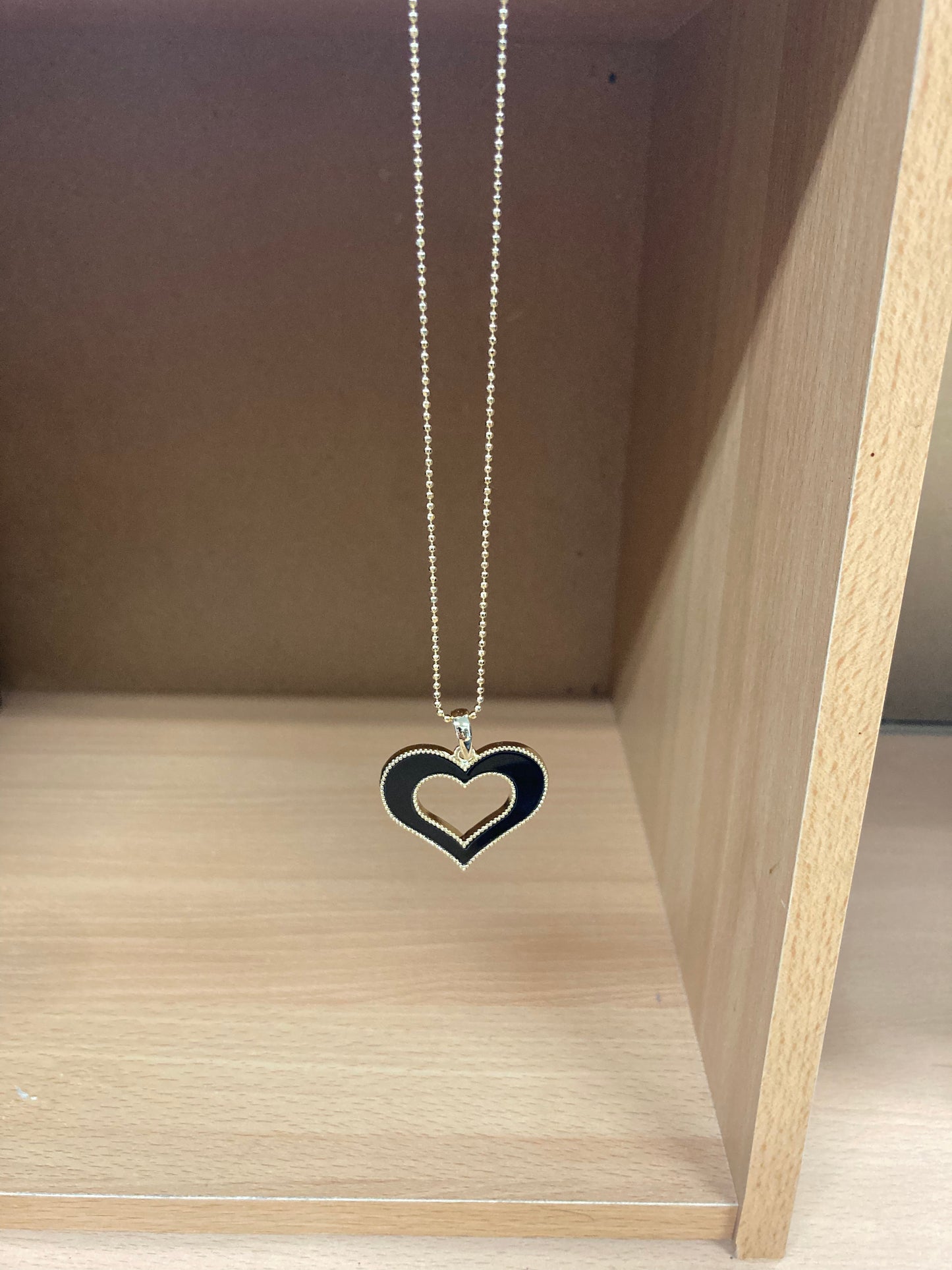 Tiny Treasures Seoul - Open Heart Black Pendant Necklace (Gold)