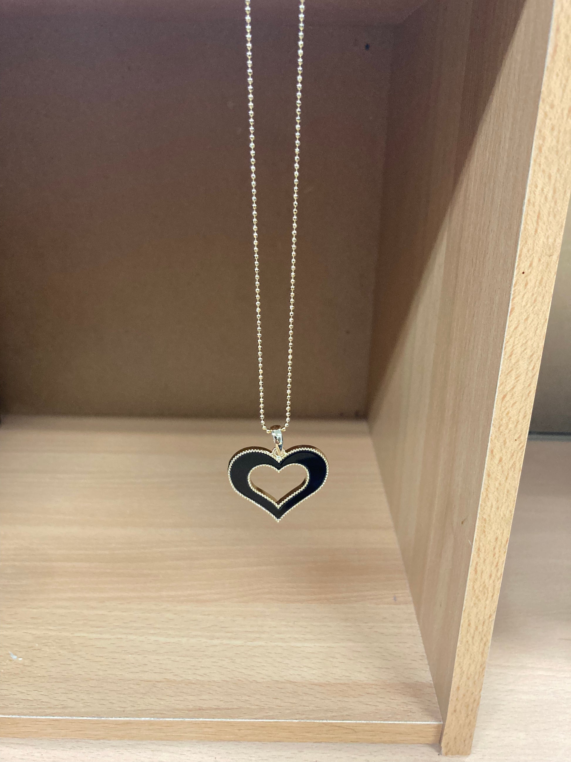 Tiny Treasures Seoul - Open Heart Black Pendant Necklace (Gold)