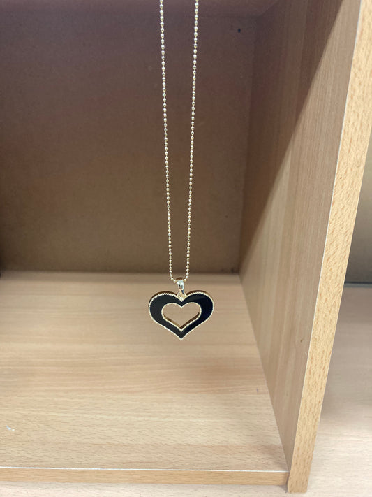 Tiny Treasures Seoul - Open Heart Black Pendant Necklace (Gold)