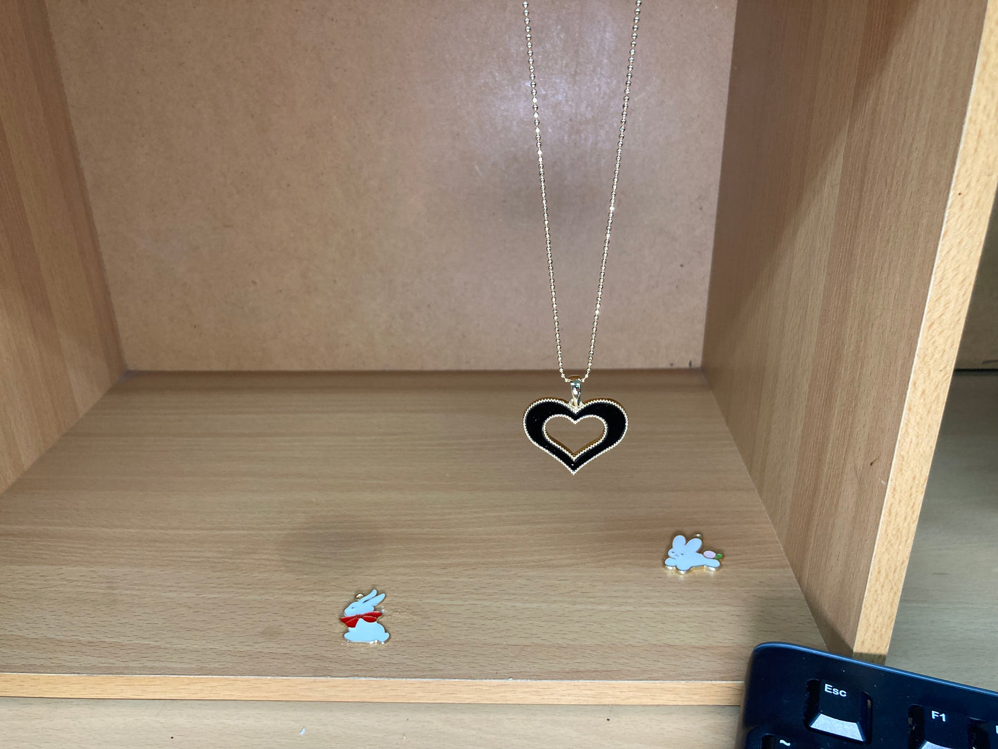 Tiny Treasures Seoul - Open Heart Black Pendant Necklace (Gold) Front View