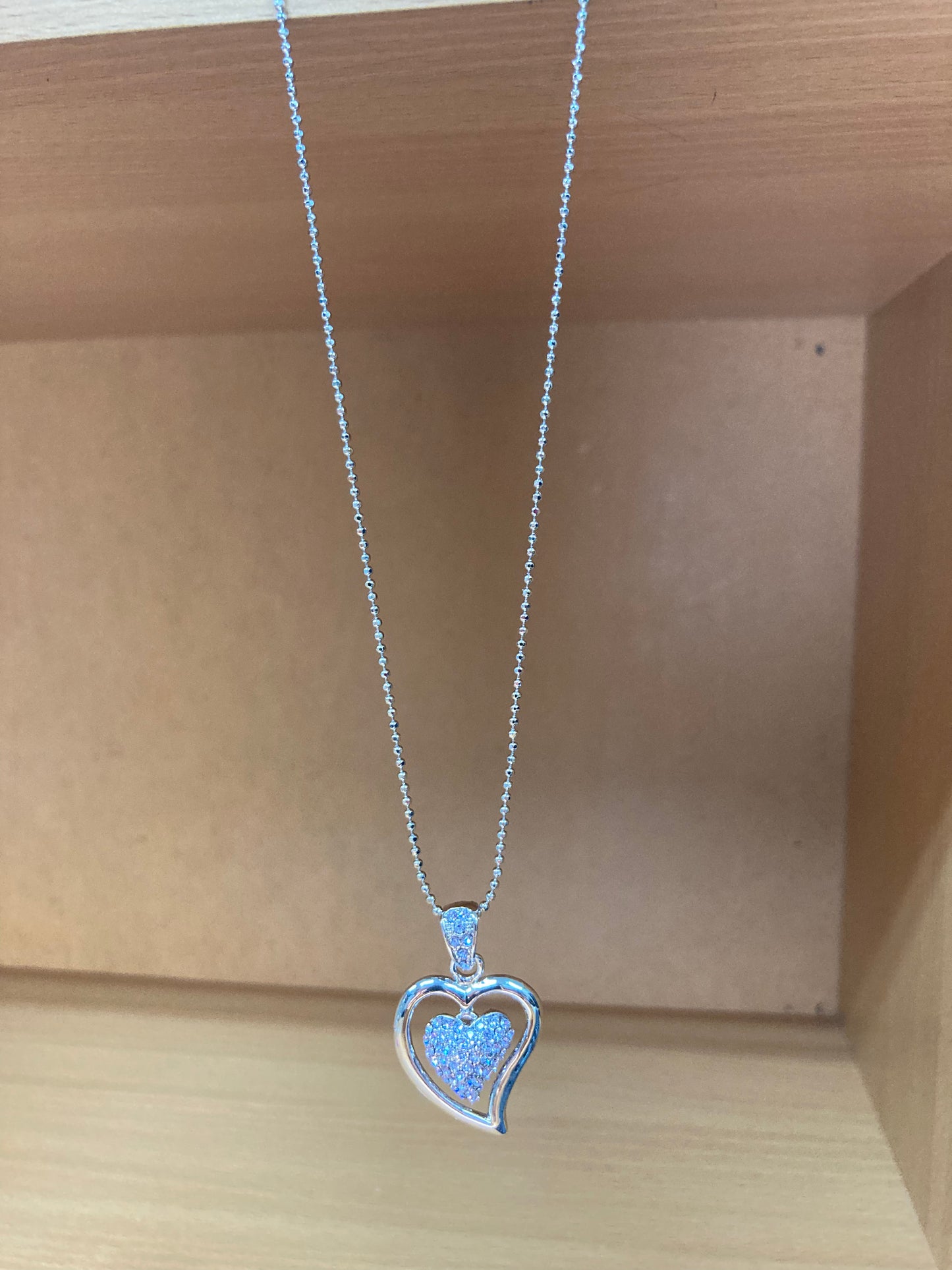 Open Heart Violet Pavé Pendant Necklace (Silver)