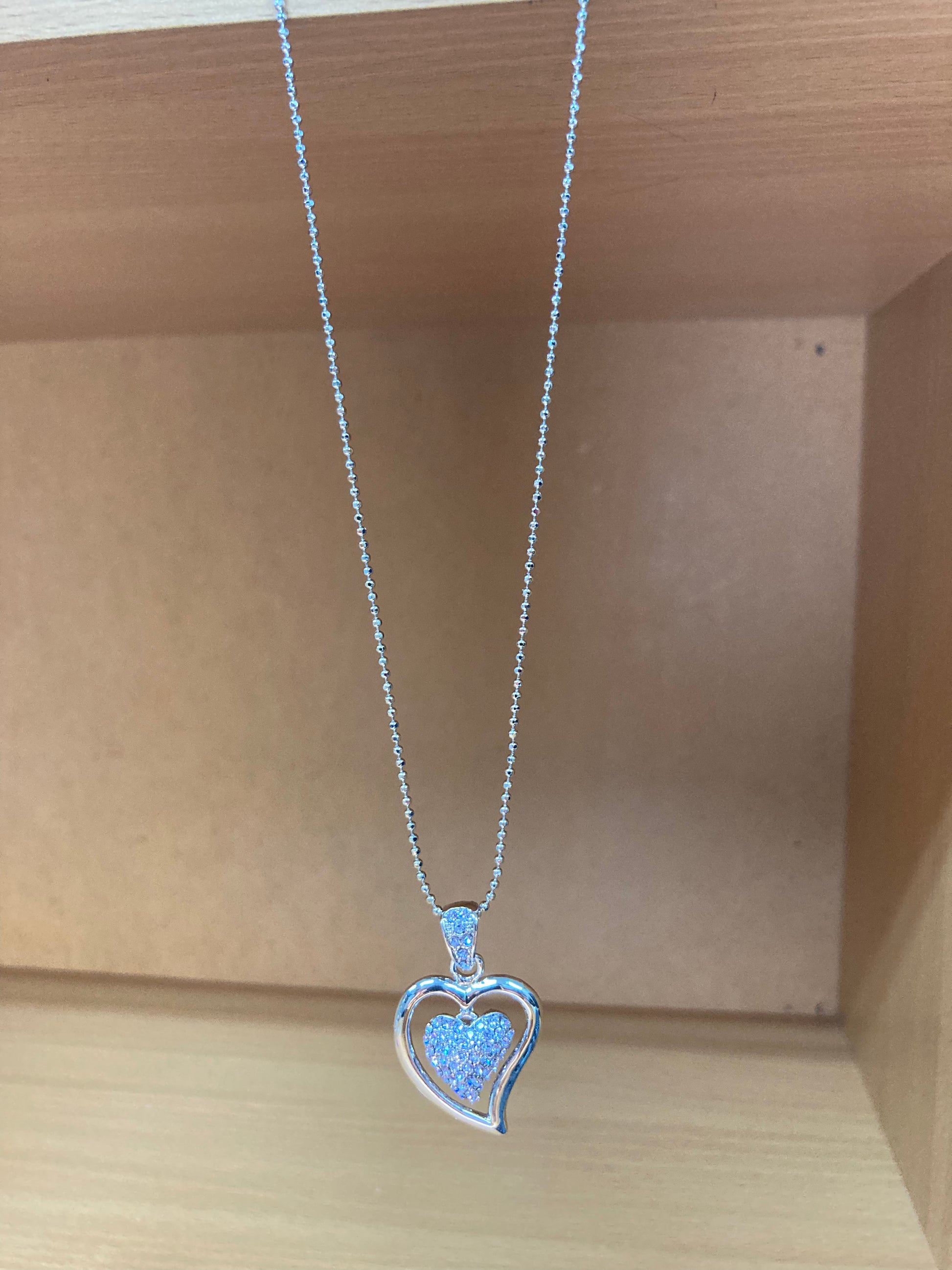Open Heart Violet Pavé Pendant Necklace (Silver)