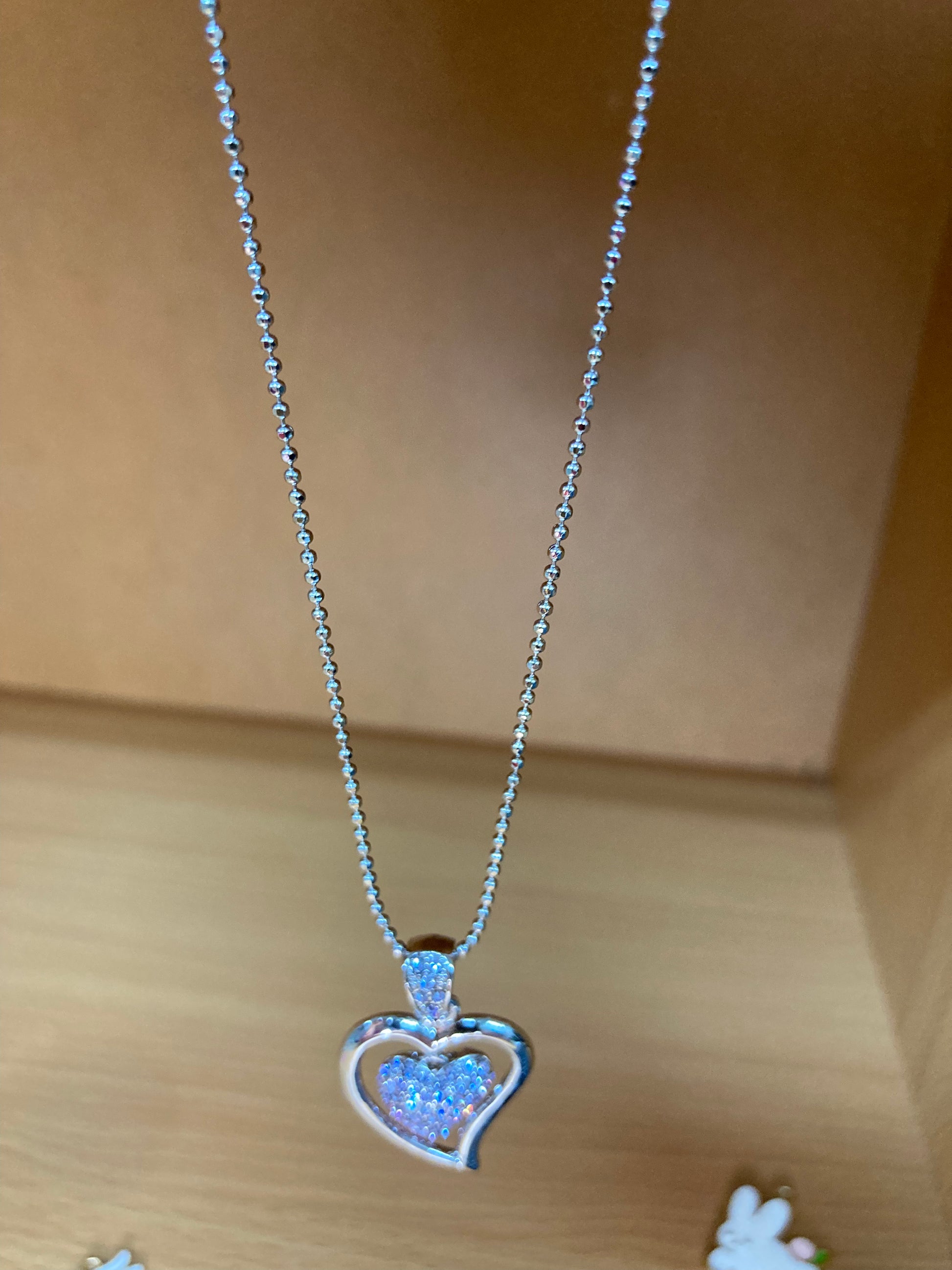 Open Heart Violet Pavé Pendant Necklace (Silver) Chain View