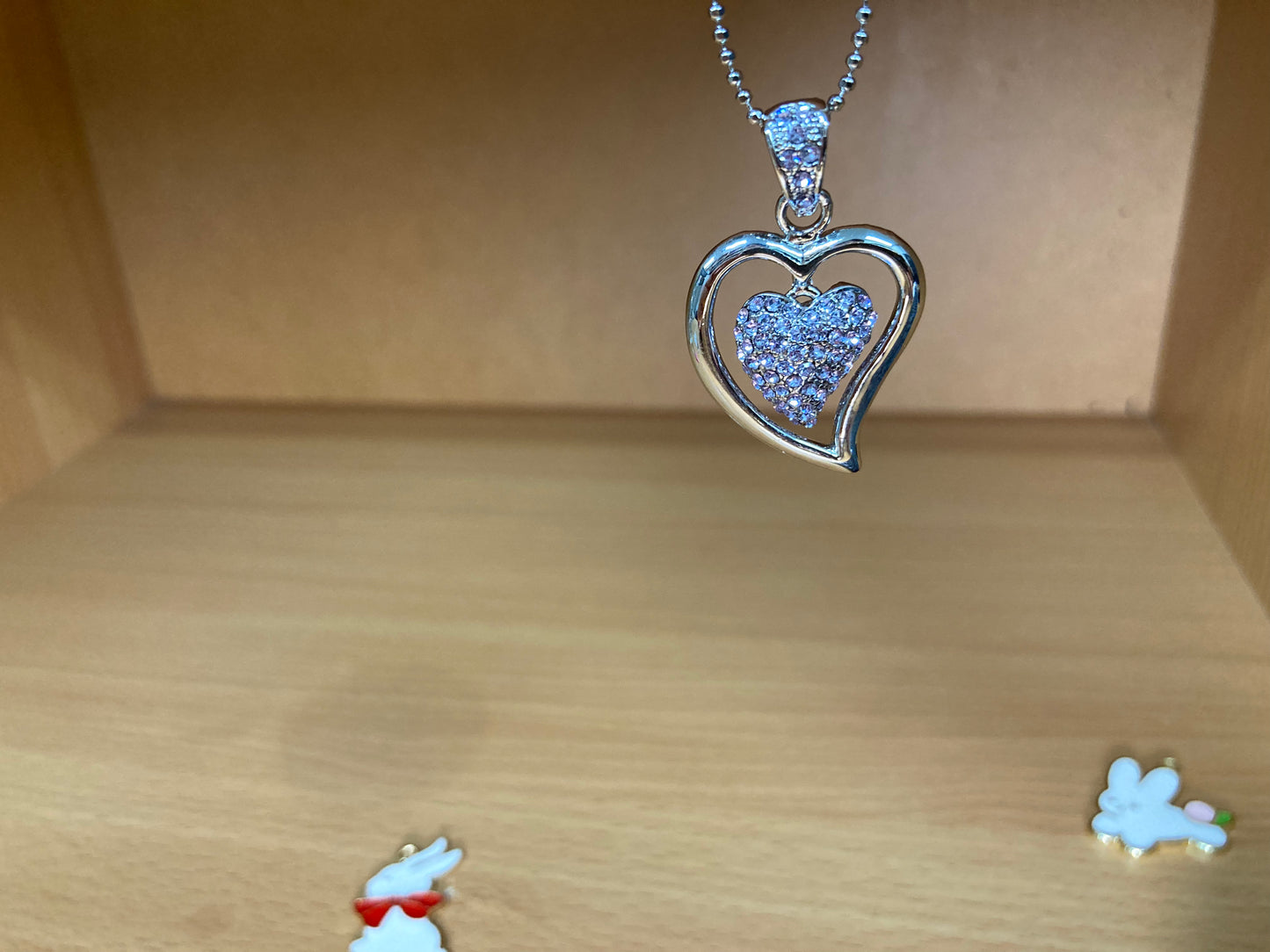 Open Heart Violet Pavé Pendant Necklace (Silver) Detail View