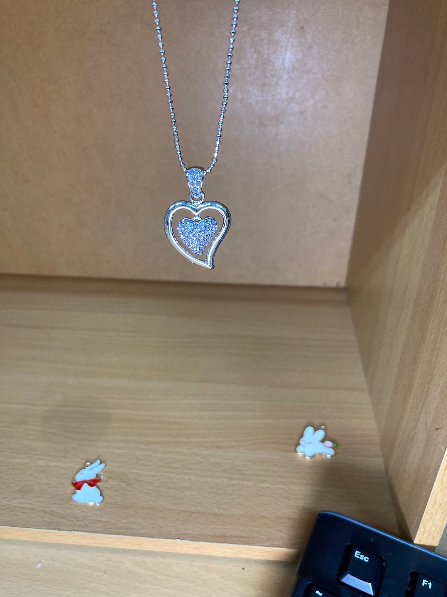 Open Heart Violet Pavé Pendant Necklace (Silver) Front View