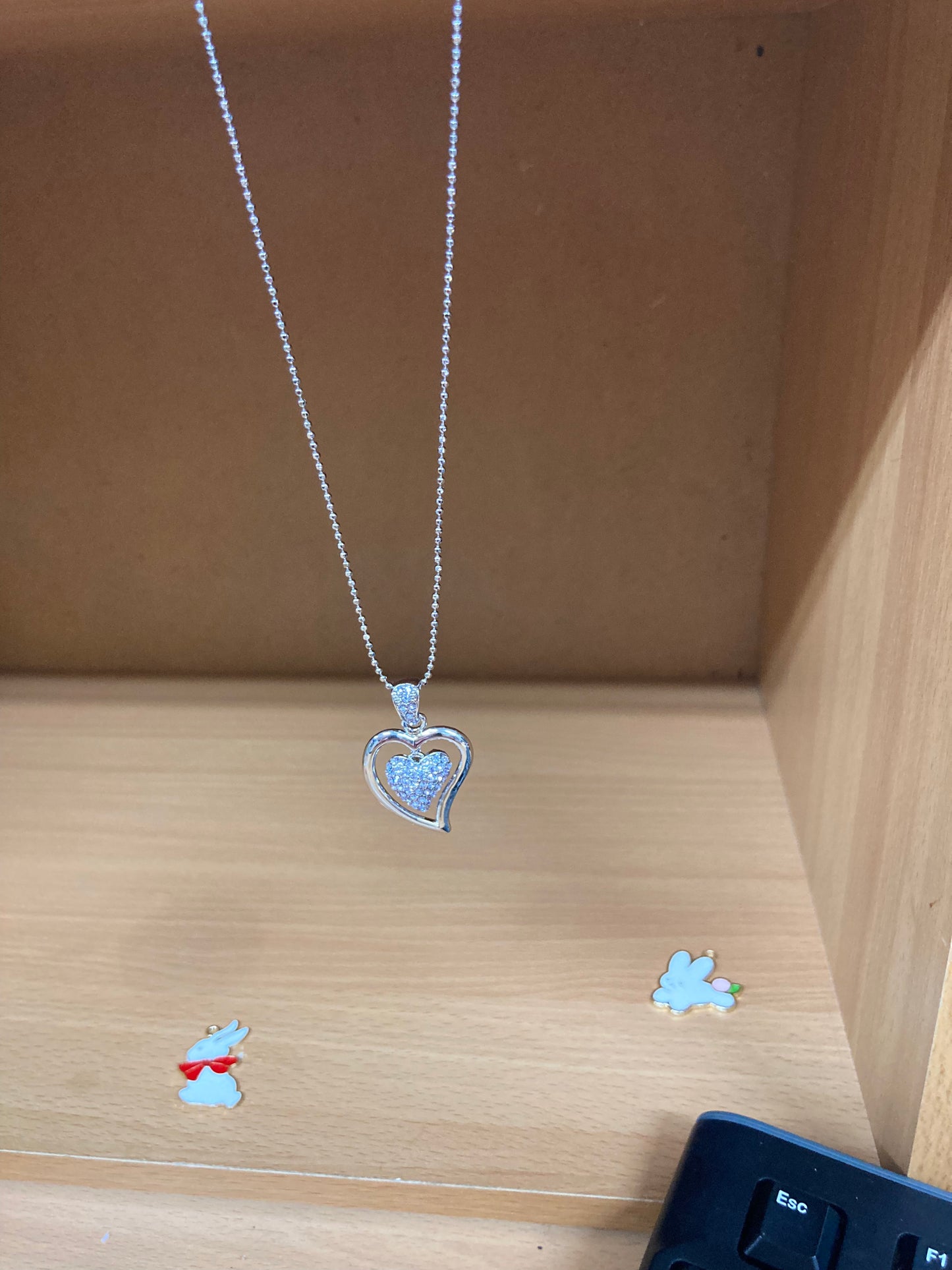 Open Heart Violet Pavé Pendant Necklace (Silver)
