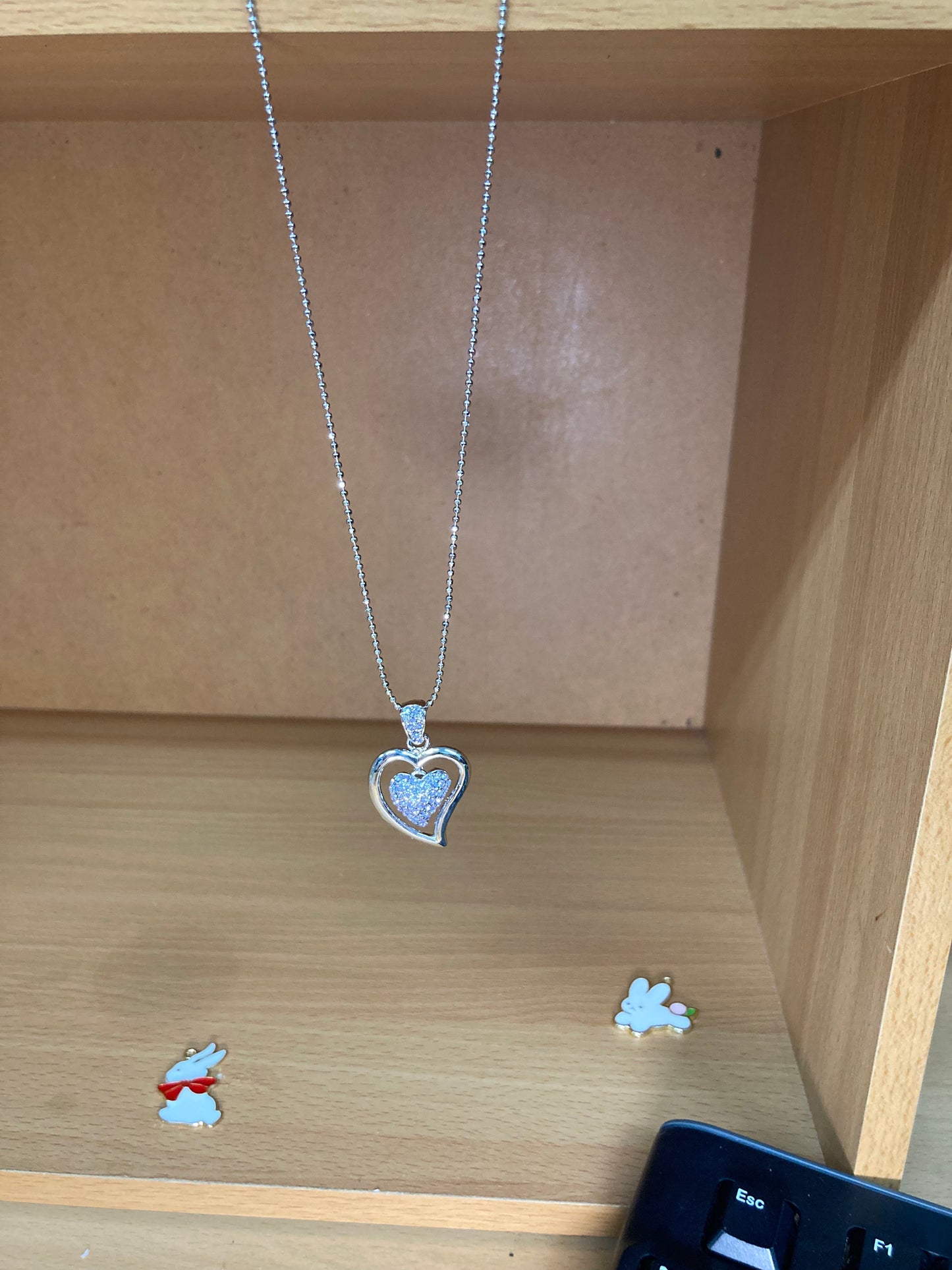 Open Heart Violet Pavé Pendant Necklace (Silver)