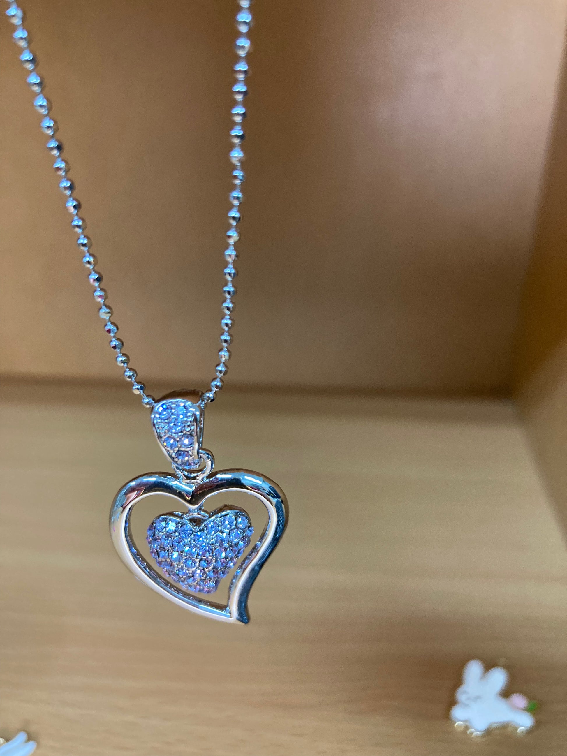 Open Heart Violet Pavé Pendant Necklace (Silver) Close up View