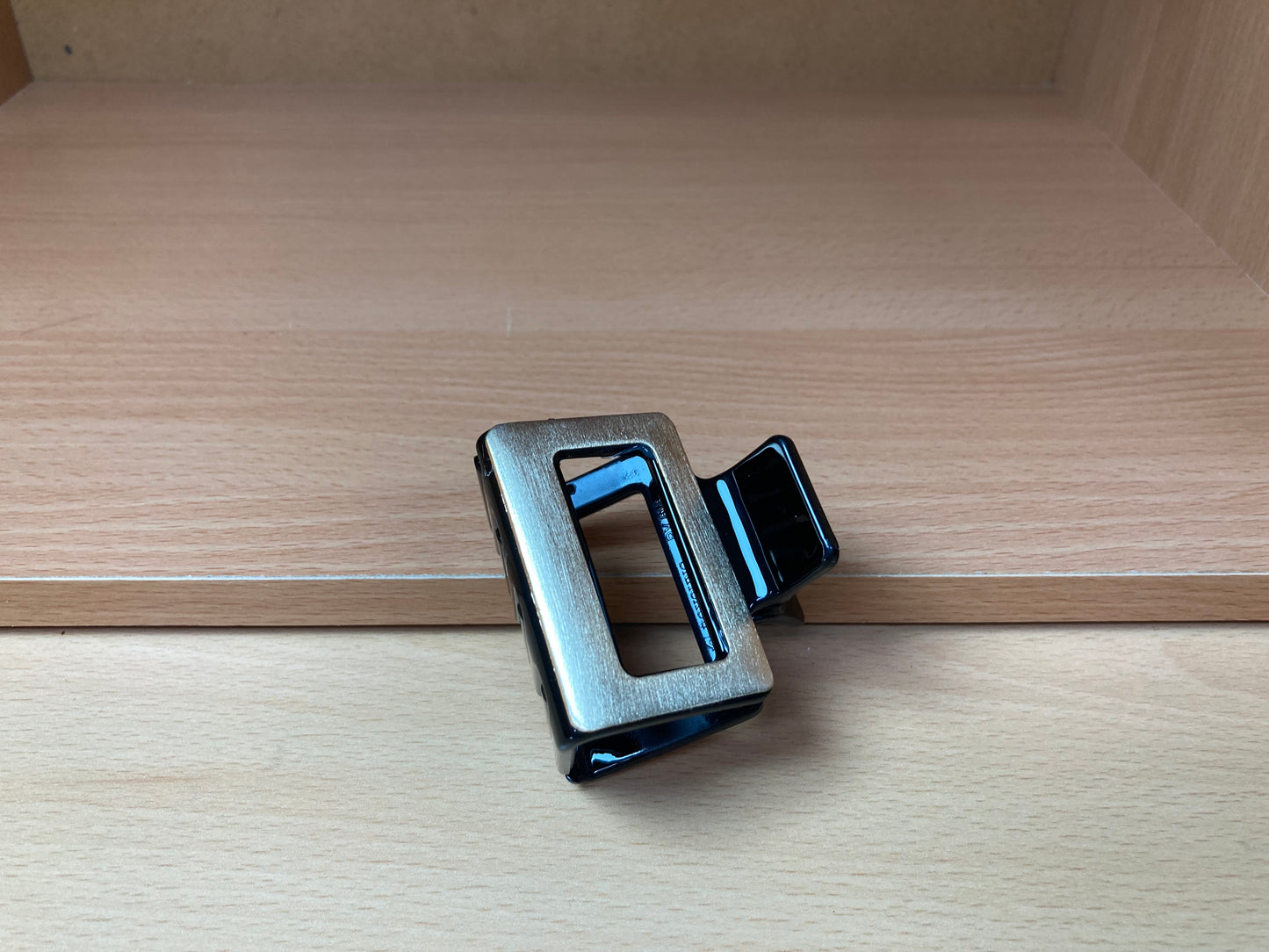 Tiny Treasures Seoul - Open Square Hair Claw Clip (Gold / Black) Top View