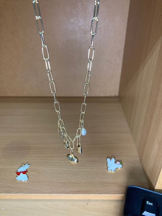 Paperclip Chain Heart Charm Choker Necklace