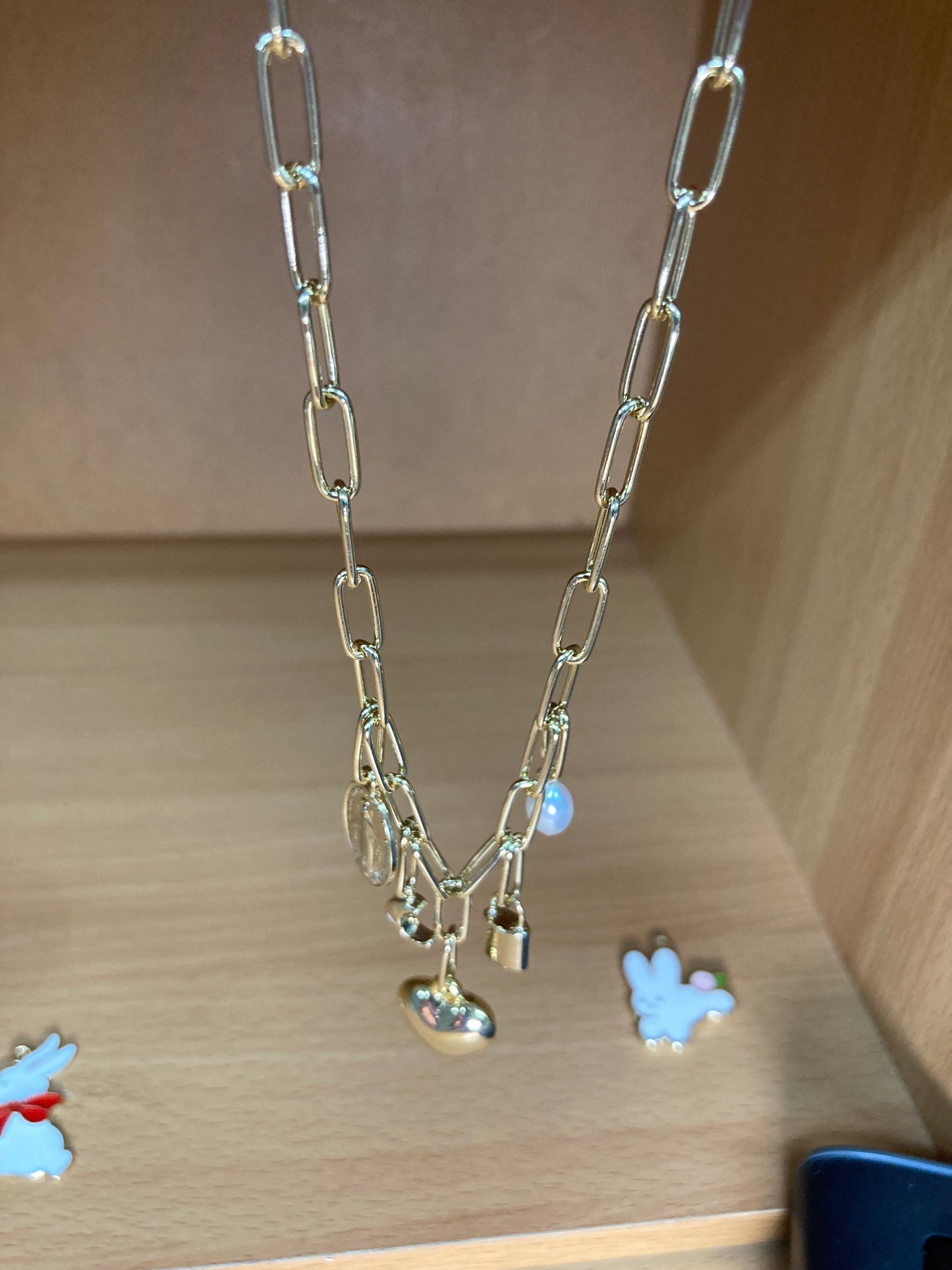 Tiny Treasures Seoul - Paperclip Chain Heart Charm Choker Necklace