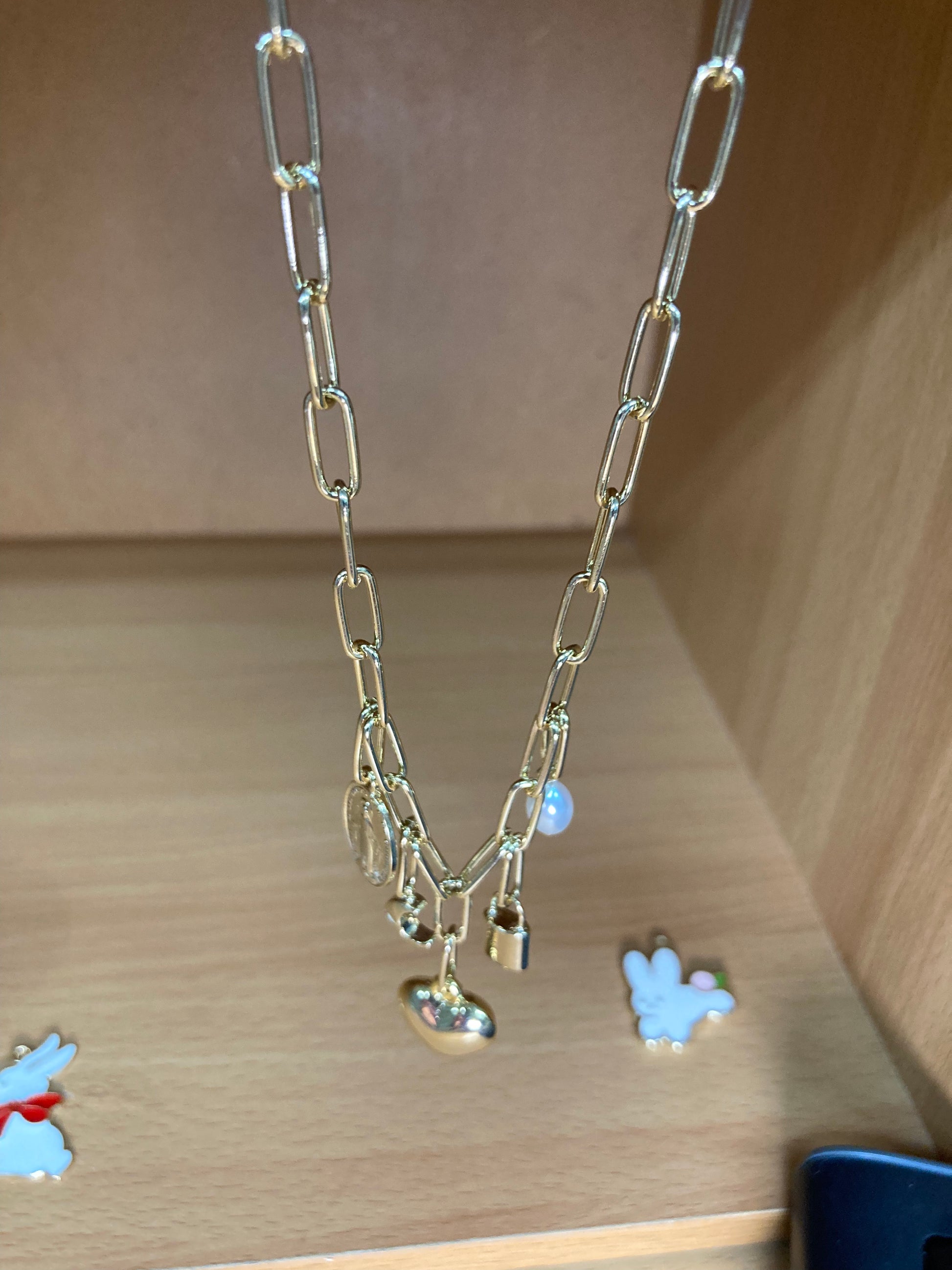 Tiny Treasures Seoul - Paperclip Chain Heart Charm Choker Necklace