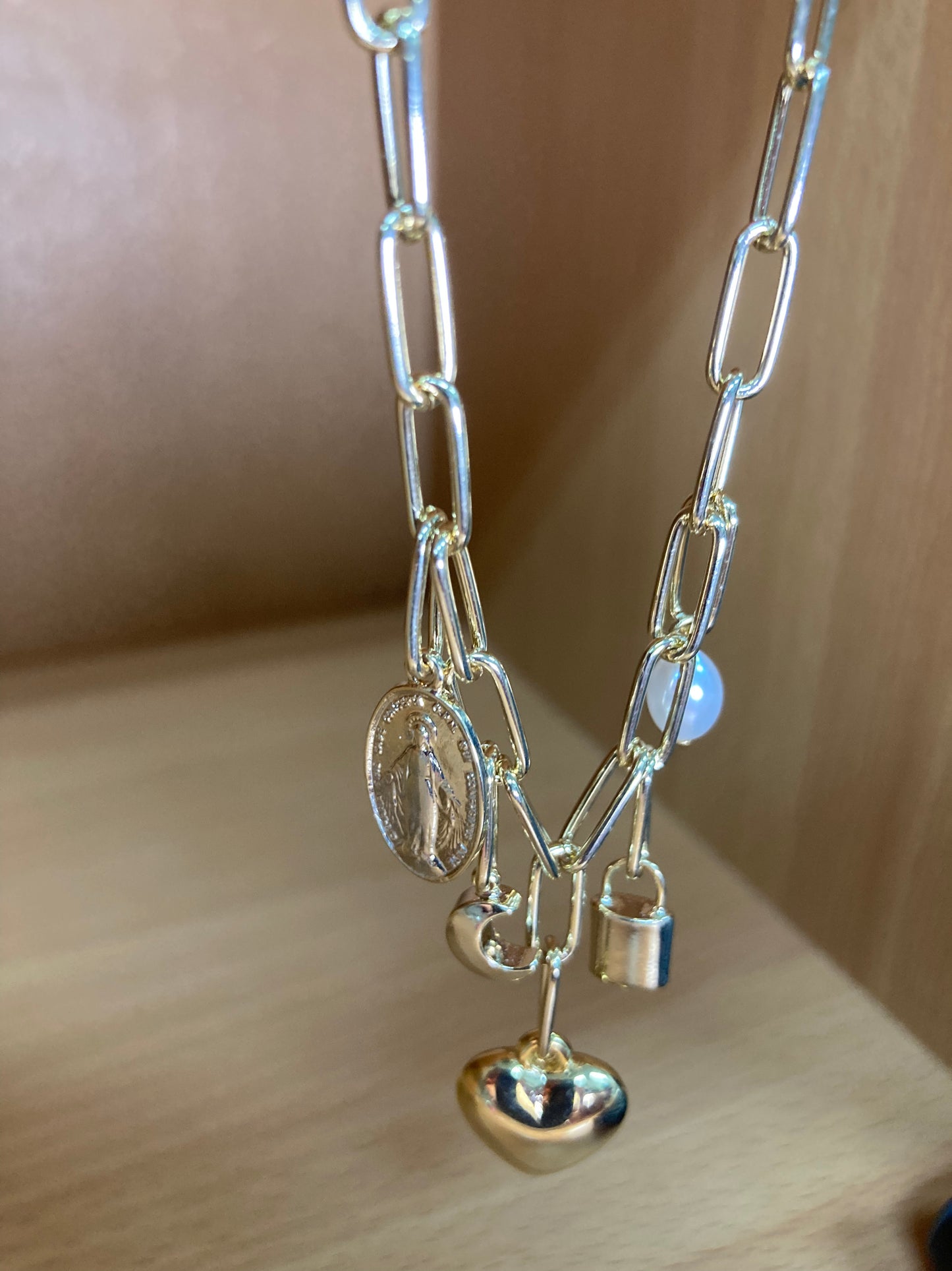 Tiny Treasures Seoul - Paperclip Chain Heart Charm Choker Necklace