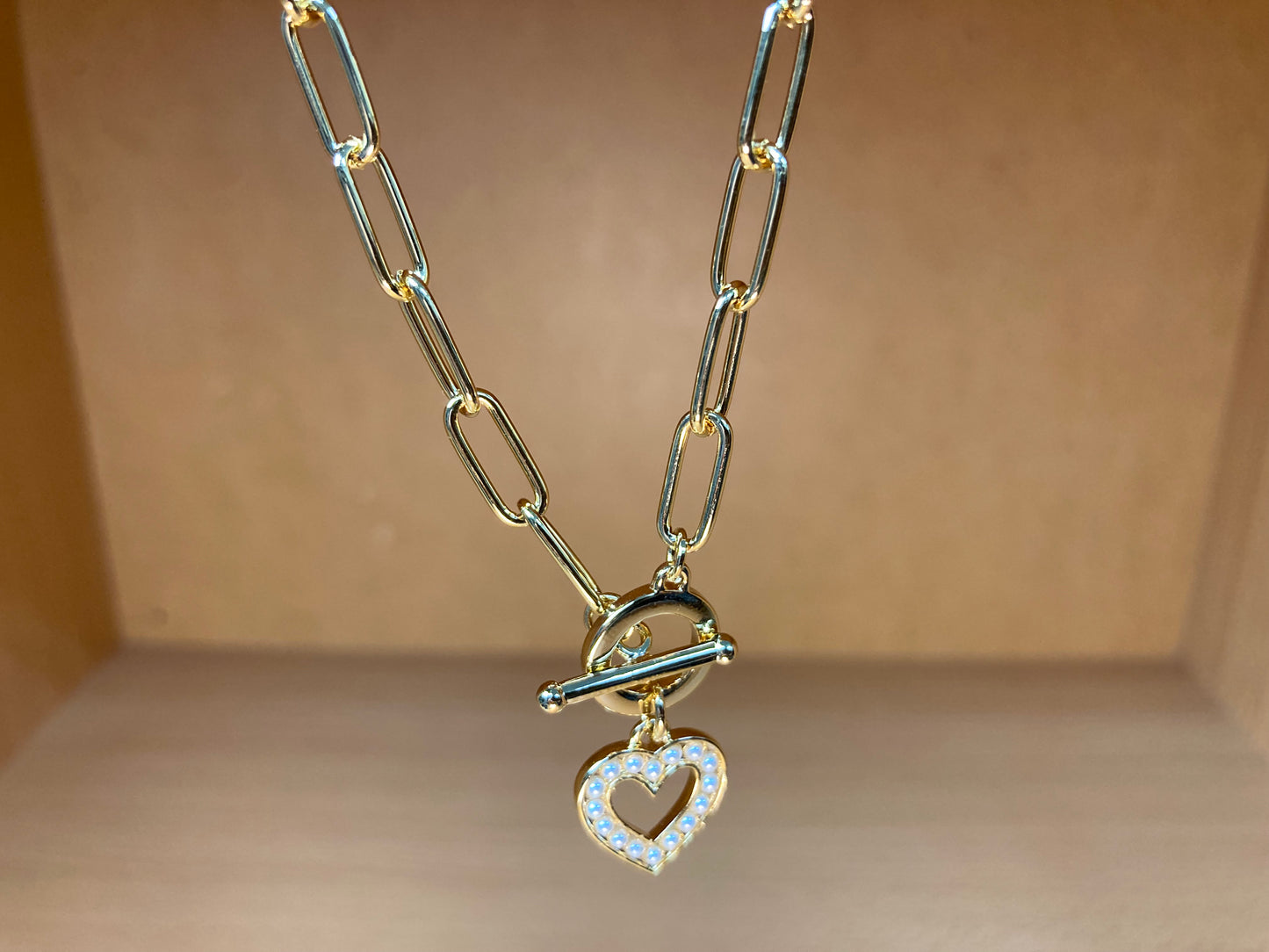 Tiny Treasures Seoul - Paperclip Toggle Cubic Heart Necklace