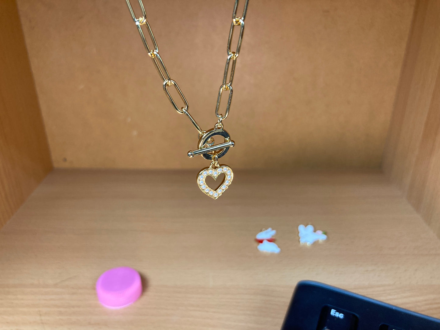 Tiny Treasures Seoul - Paperclip Toggle Cubic Heart Necklace