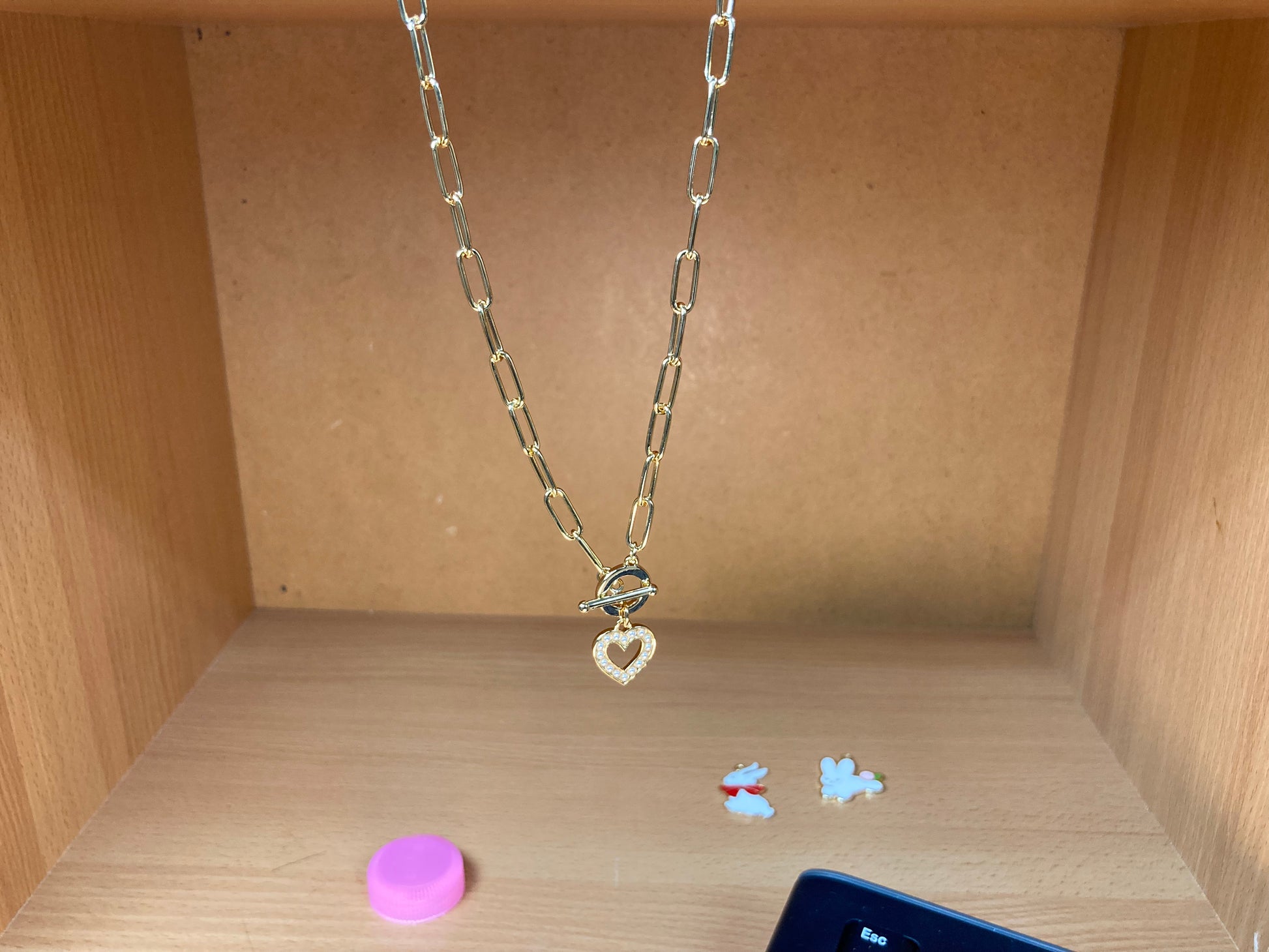 Tiny Treasures Seoul - Paperclip Toggle Cubic Heart Necklace