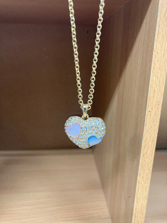 Tiny Treasures Seoul - Pastel Heart Pendant Necklace with Three Heart Charms