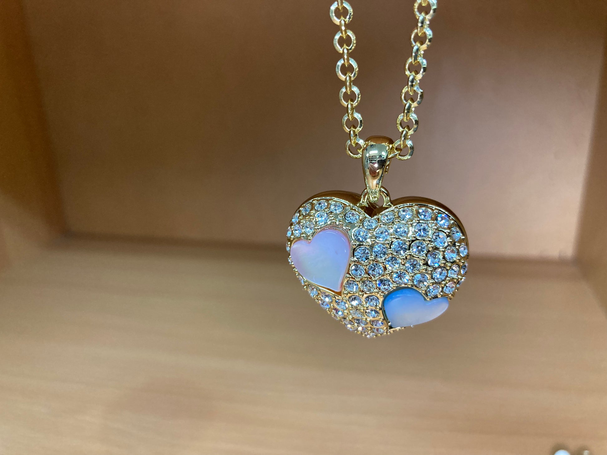 Tiny Treasures Seoul - Pastel Heart Pendant Necklace with Three Heart Charms Front View