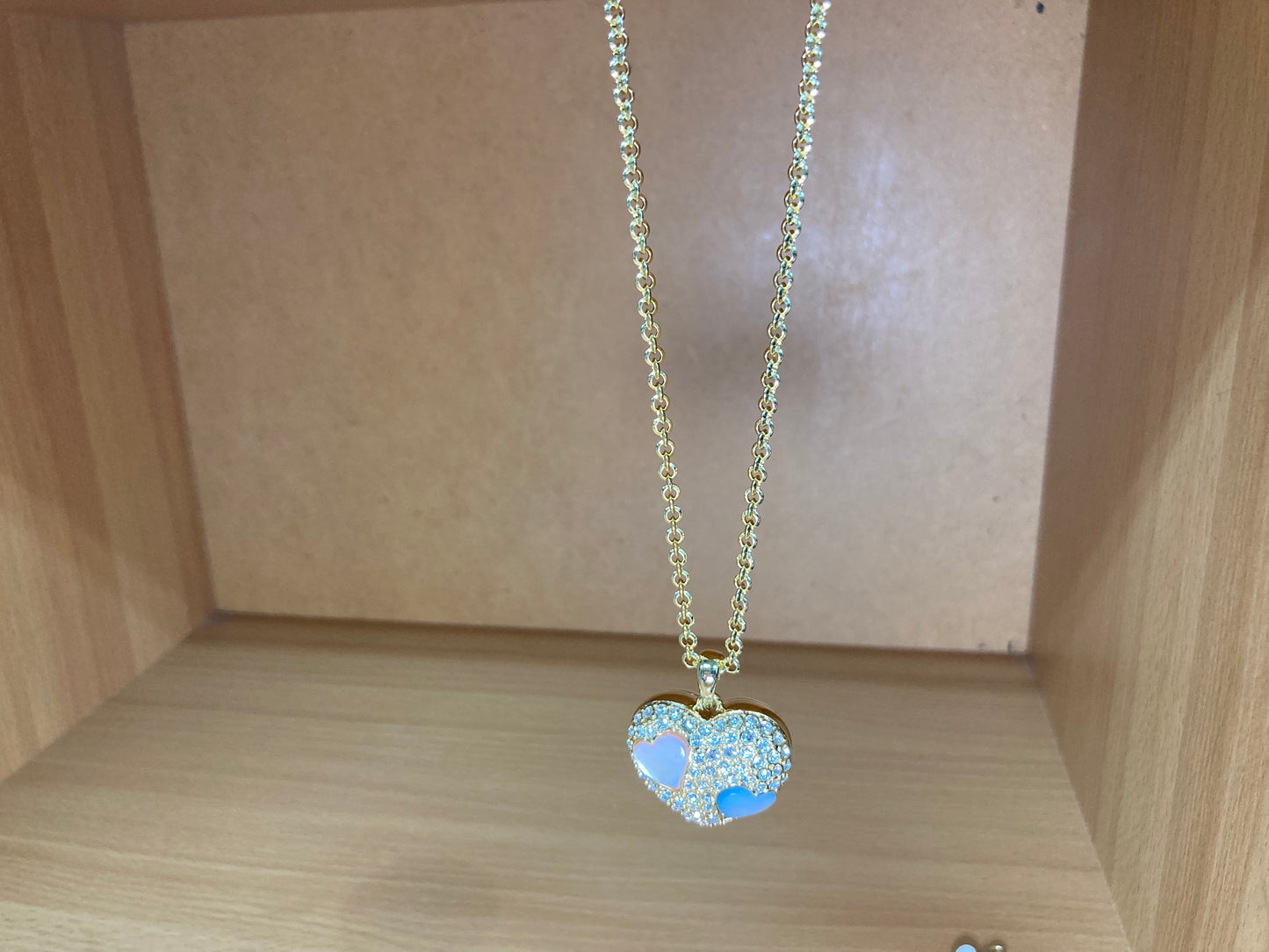 Tiny Treasures Seoul - Pastel Heart Pendant Necklace with Three Heart Charms Front View