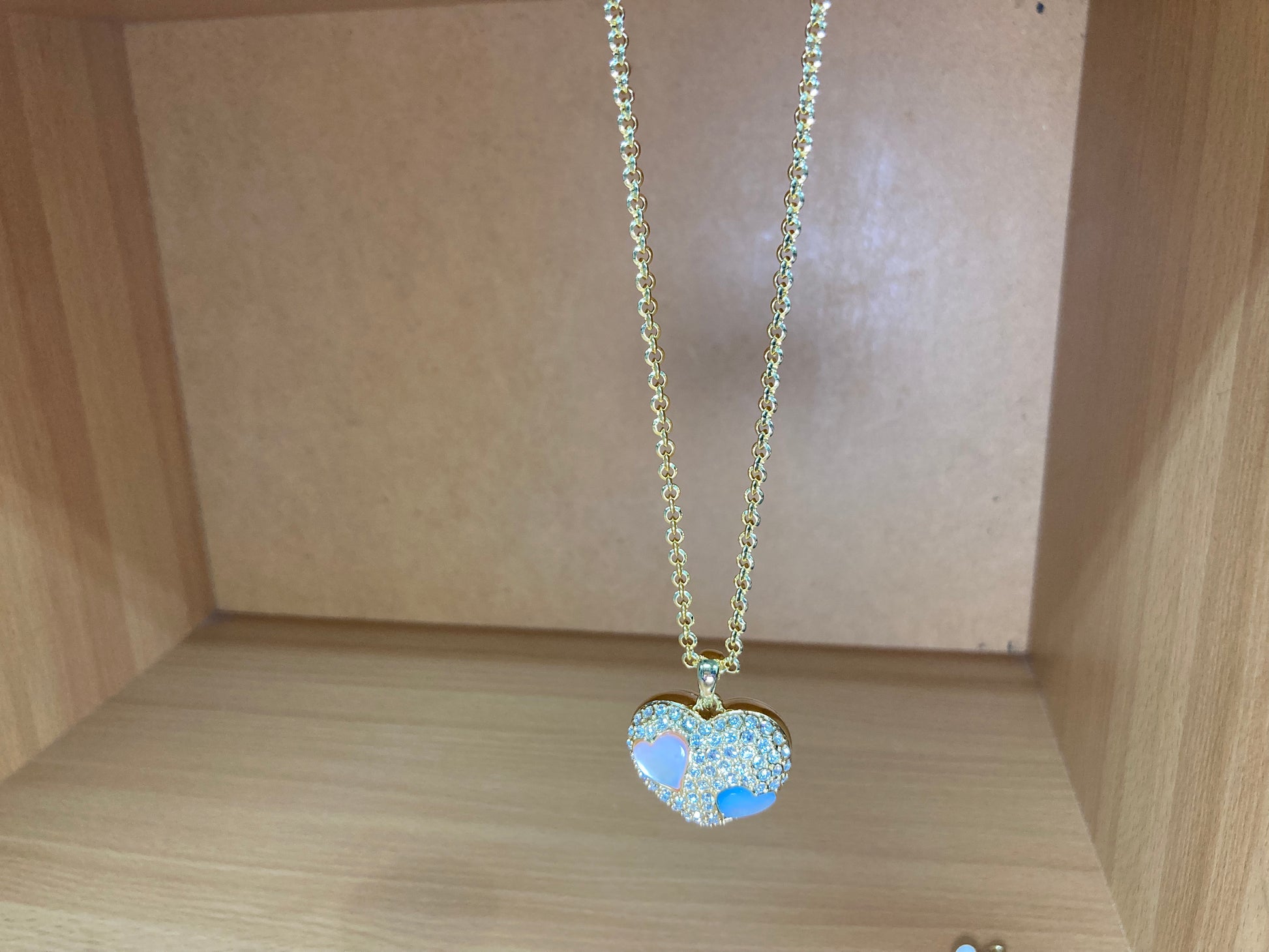 Tiny Treasures Seoul - Pastel Heart Pendant Necklace with Three Heart Charms Front View
