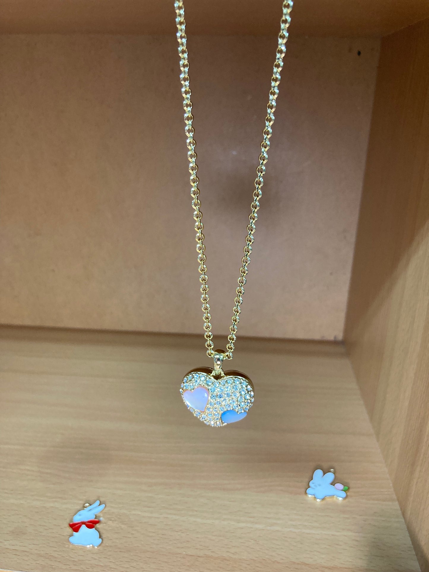 Tiny Treasures Seoul - Pastel Heart Pendant Necklace with Three Heart Charms View