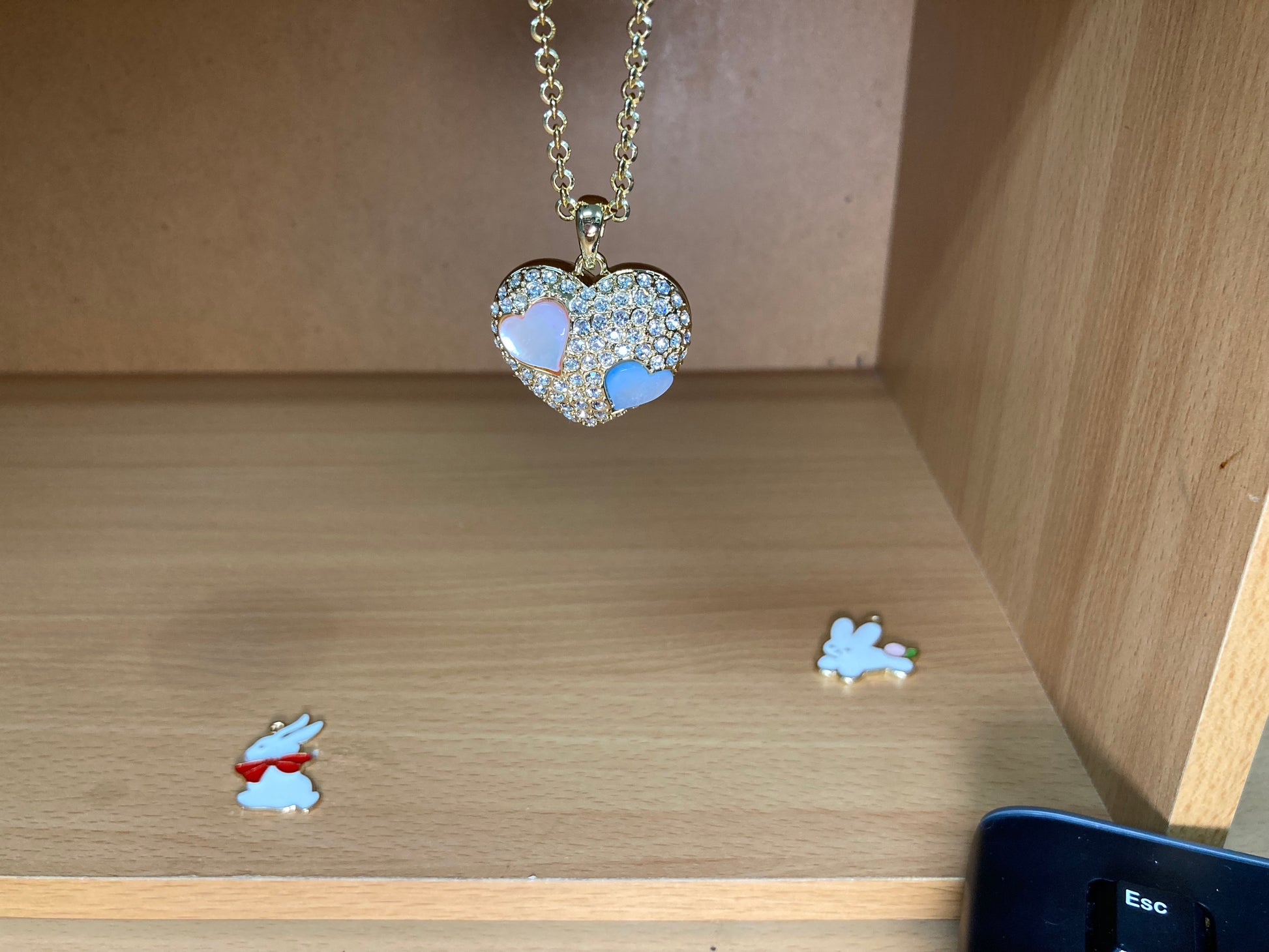 Tiny Treasures Seoul - Pastel Heart Pendant Necklace with Three Heart Charms Detail View