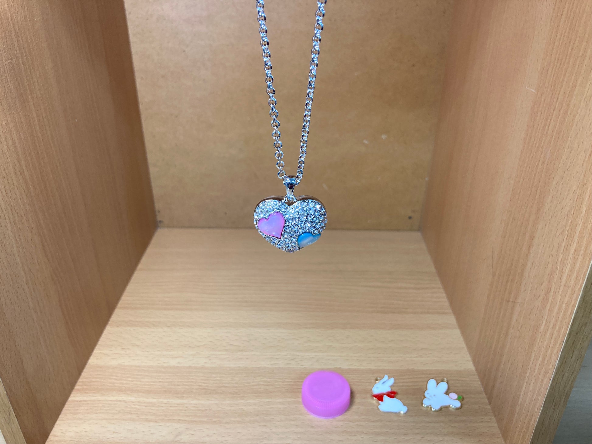 Tiny Treasures Seoul - Pastel Heart Pendant Necklace (Silver) with Three Heart Charms
