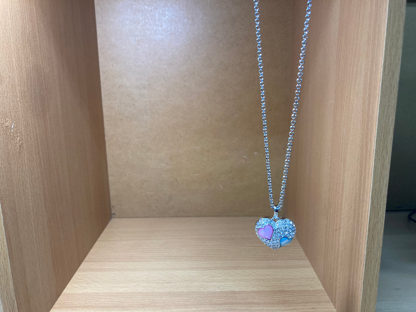Tiny Treasures Seoul - Pastel Heart Pendant Necklace (Silver) with Three Heart Charms Chain View
