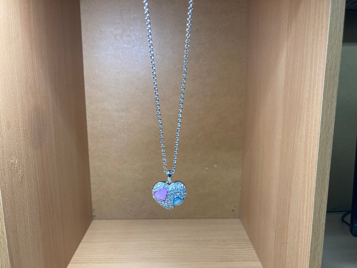 Tiny Treasures Seoul - Pastel Heart Pendant Necklace (Silver) with Three Heart Charms Bright View