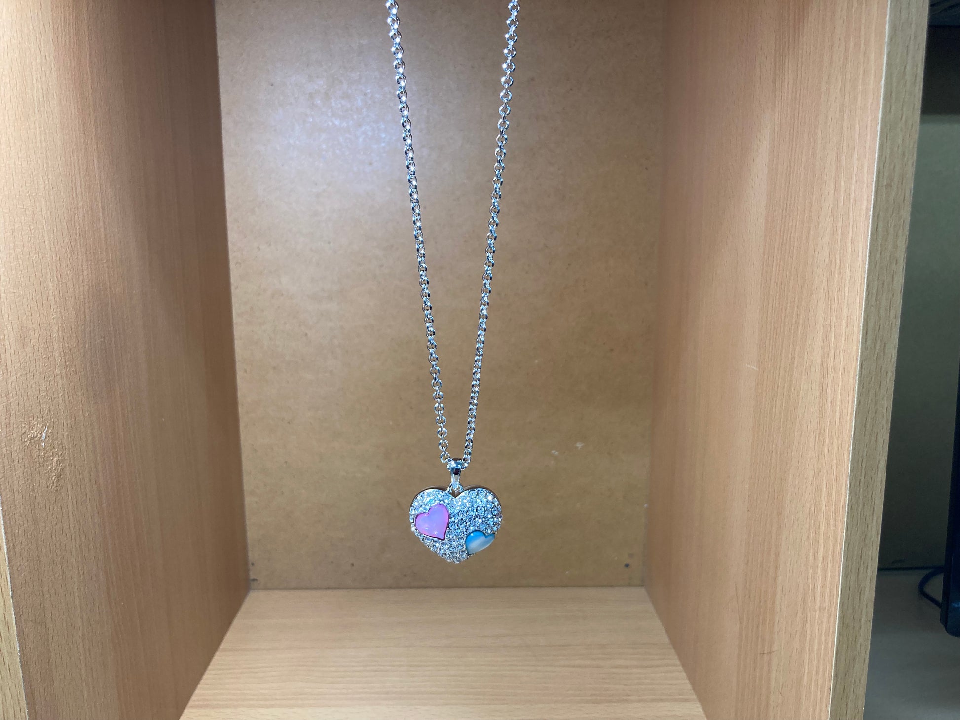 Tiny Treasures Seoul - Pastel Heart Pendant Necklace (Silver) with Three Heart Charms Bright View