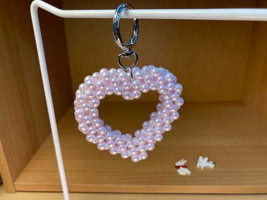 Pastel Pink Pearl Big Heart Bag Charm Key Chain
