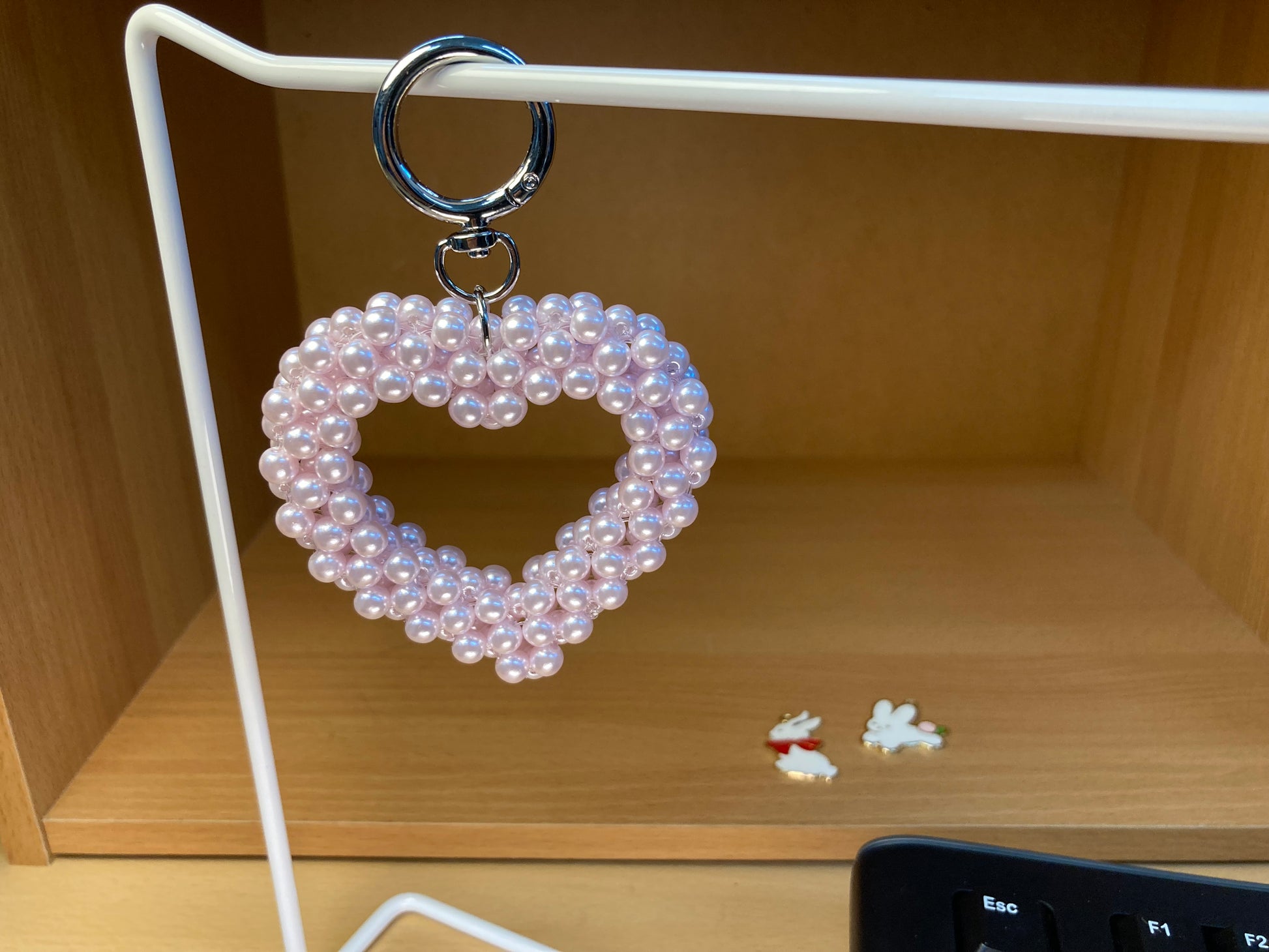 Tiny Treasures Seoul - Pastel Pink Pearl Big Heart Bag Charm Key Chain