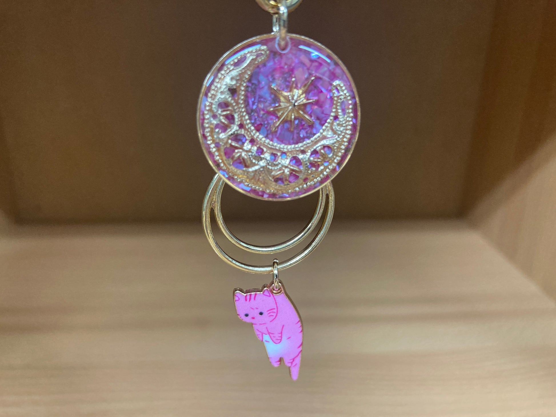 Tiny Treasures Seoul - Pink Cat Glitter Moon Bag Charm 