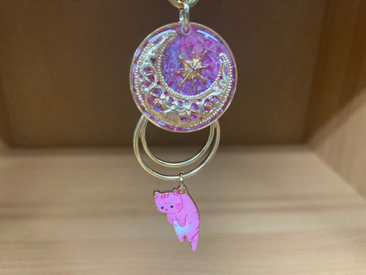 Tiny Treasures Seoul - Pink Cat Glitter Moon Bag Charm 