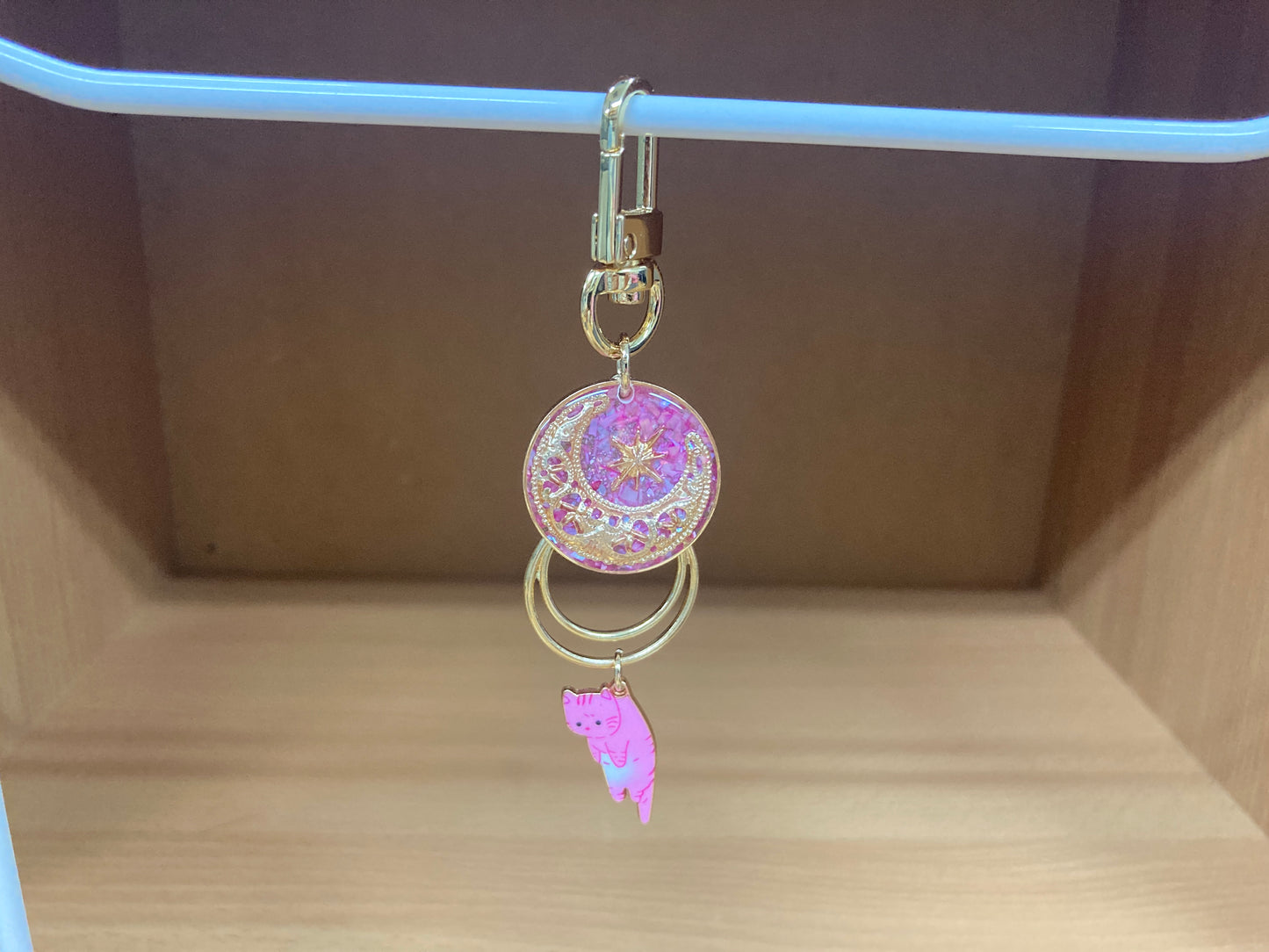 Tiny Treasures Seoul - Pink Cat Glitter Moon Bag Charm 10
