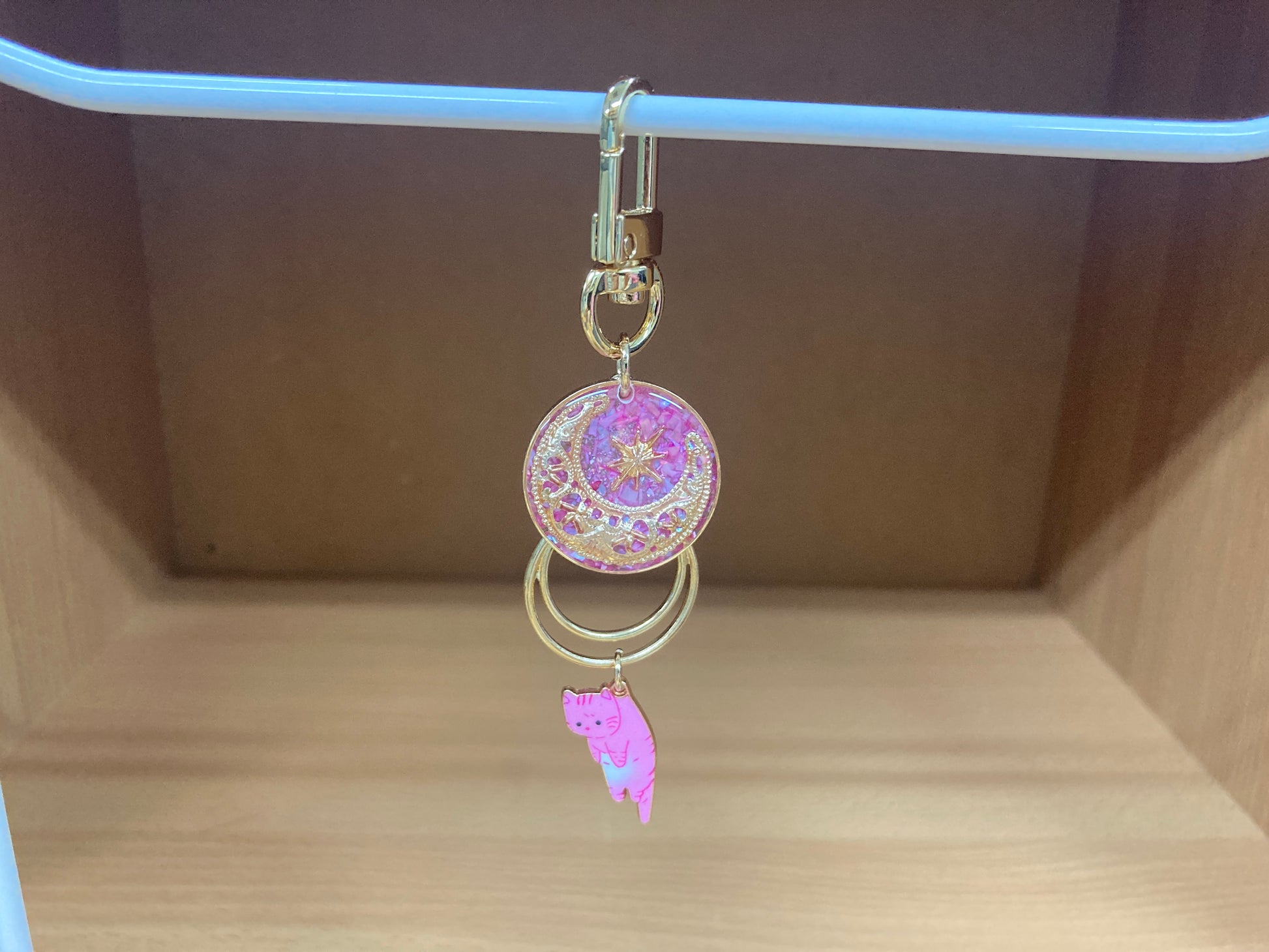 Tiny Treasures Seoul - Pink Cat Glitter Moon Bag Charm 10