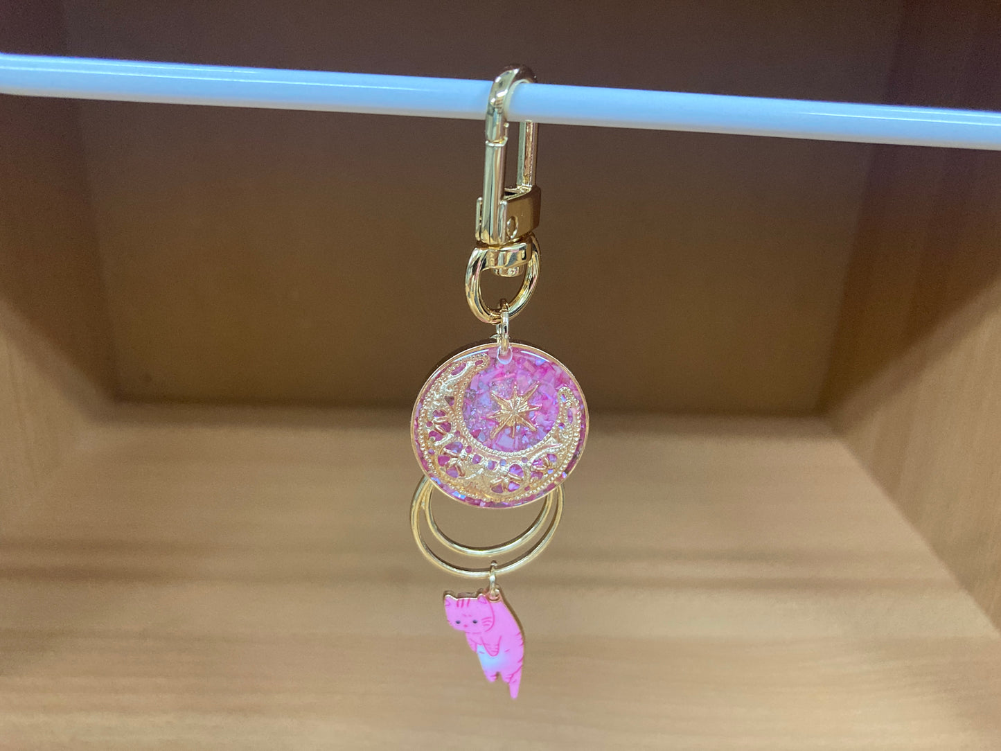 Tiny Treasures Seoul - Pink Cat Glitter Moon Bag Charm 2