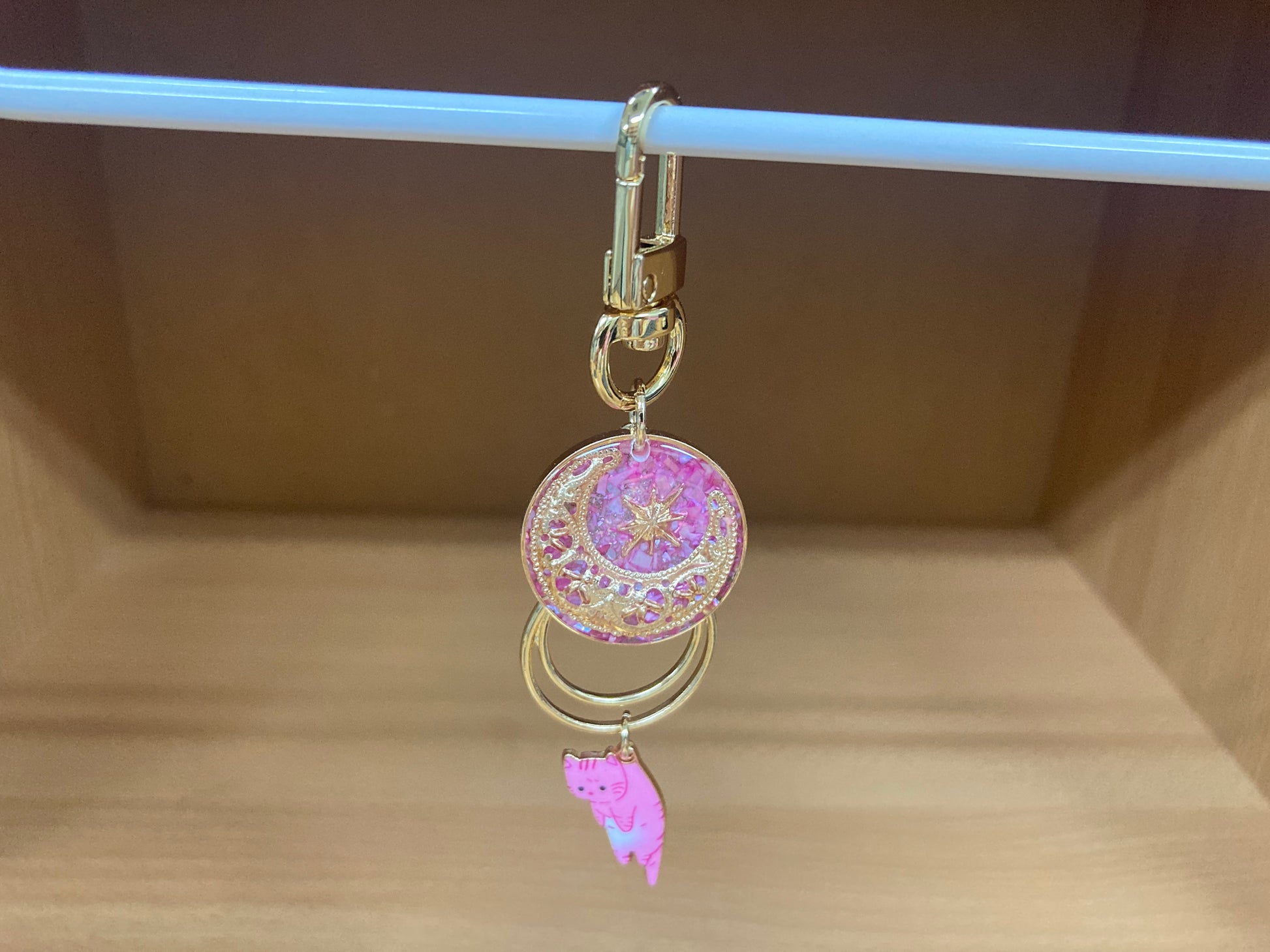 Tiny Treasures Seoul - Pink Cat Glitter Moon Bag Charm 2