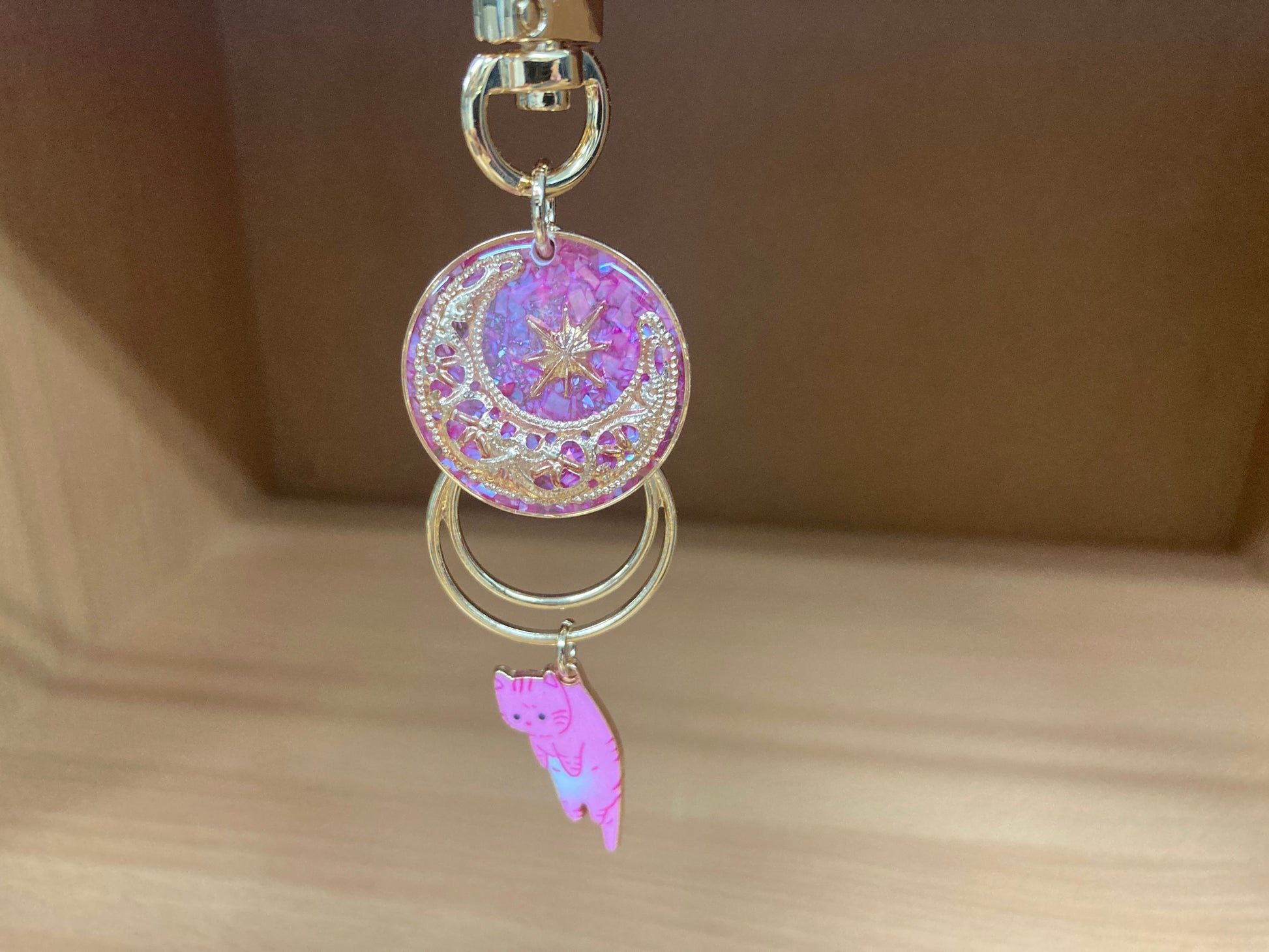 Tiny Treasures Seoul - Pink Cat Glitter Moon Bag Charm 3