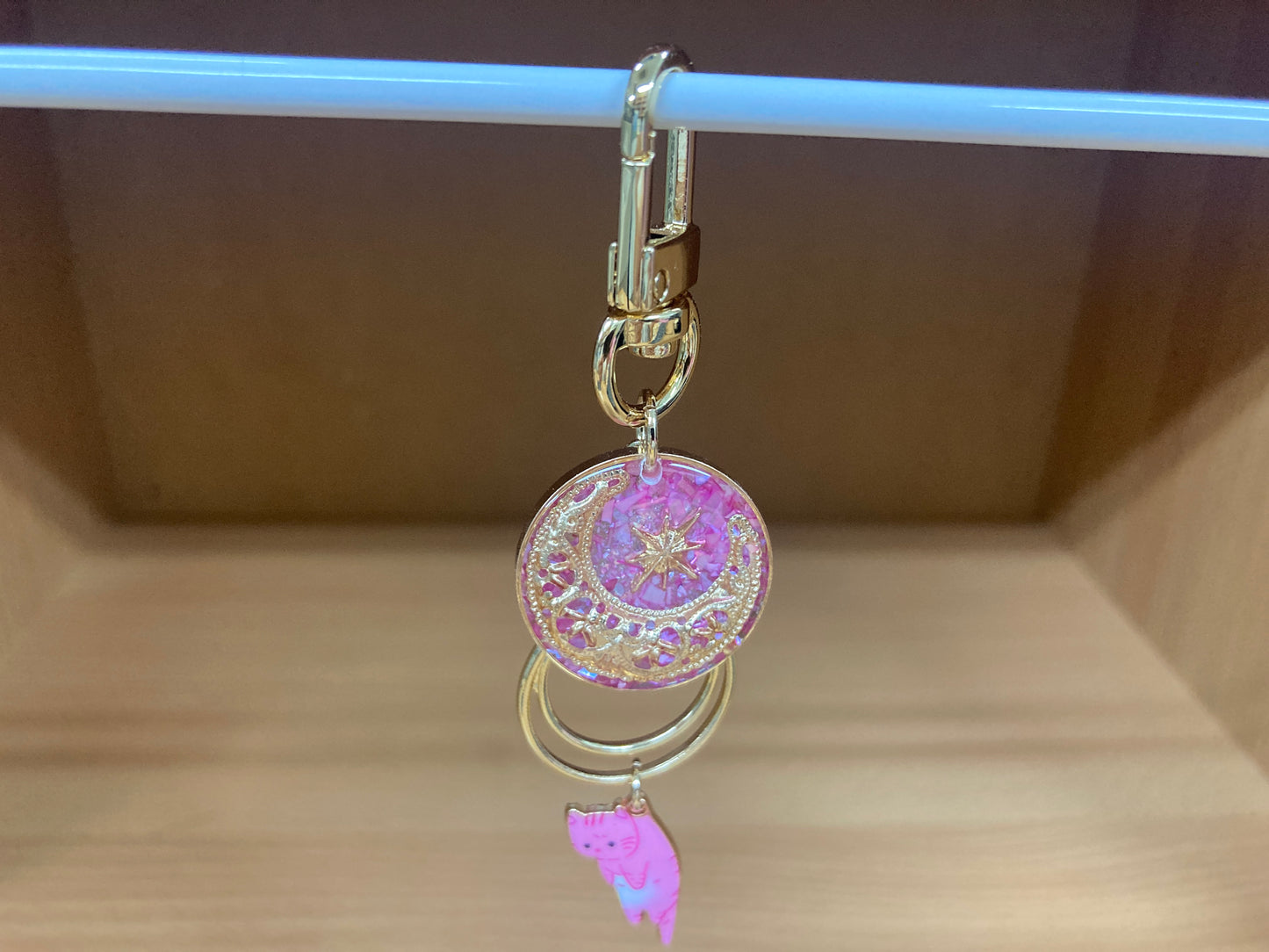 Tiny Treasures Seoul - Pink Cat Glitter Moon Bag Charm 4
