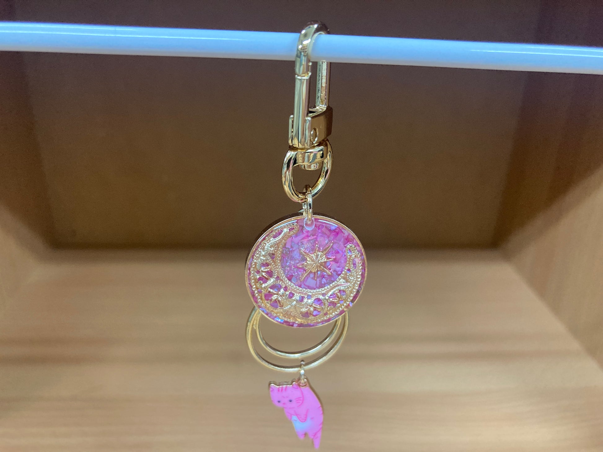 Tiny Treasures Seoul - Pink Cat Glitter Moon Bag Charm 4