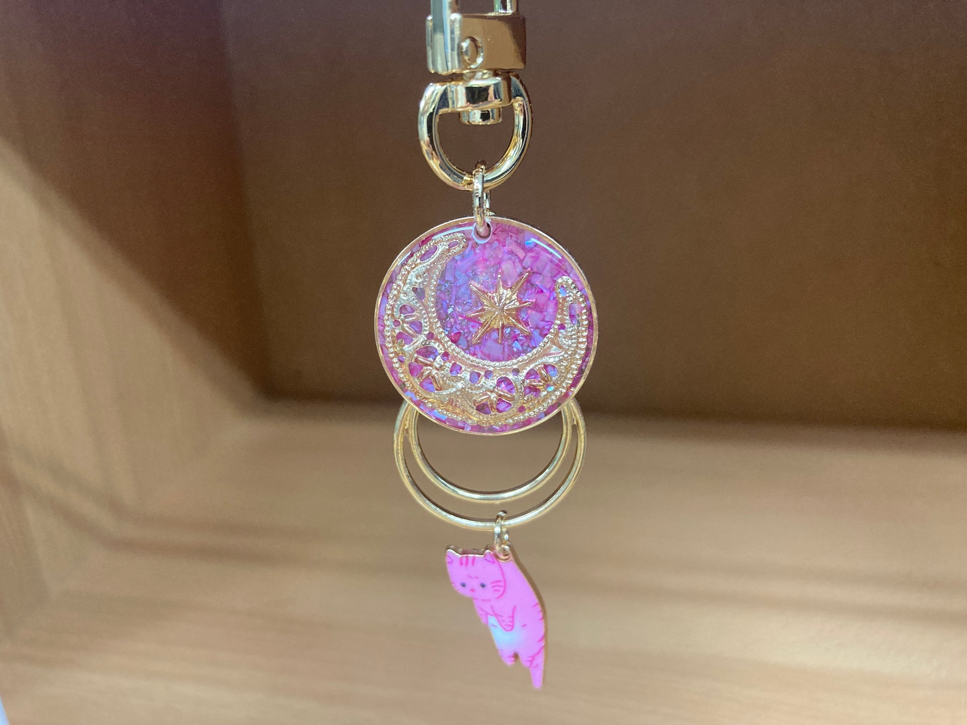 Tiny Treasures Seoul - Pink Cat Glitter Moon Bag Charm 5