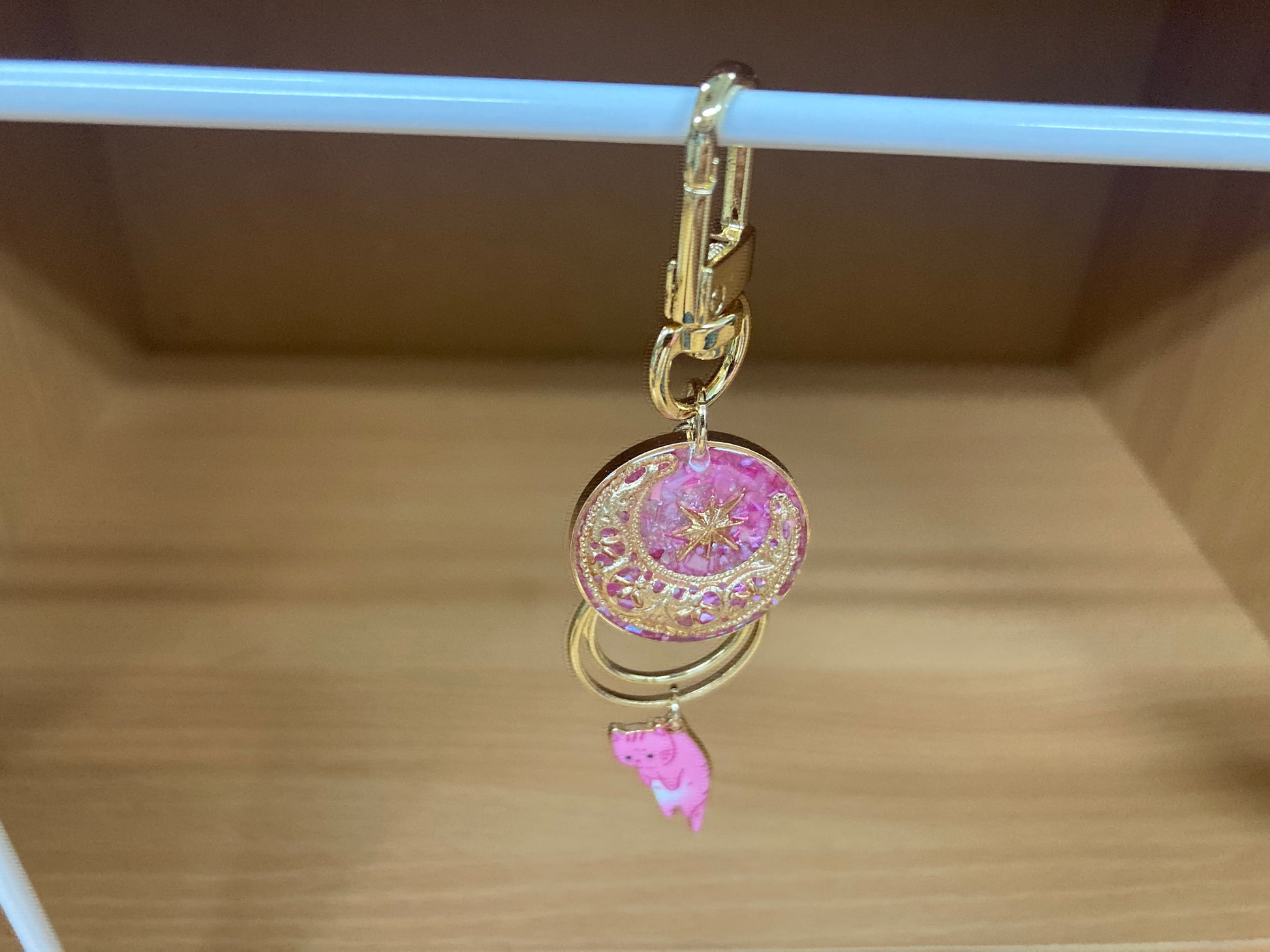 Tiny Treasures Seoul - Pink Cat Glitter Moon Bag Charm 7