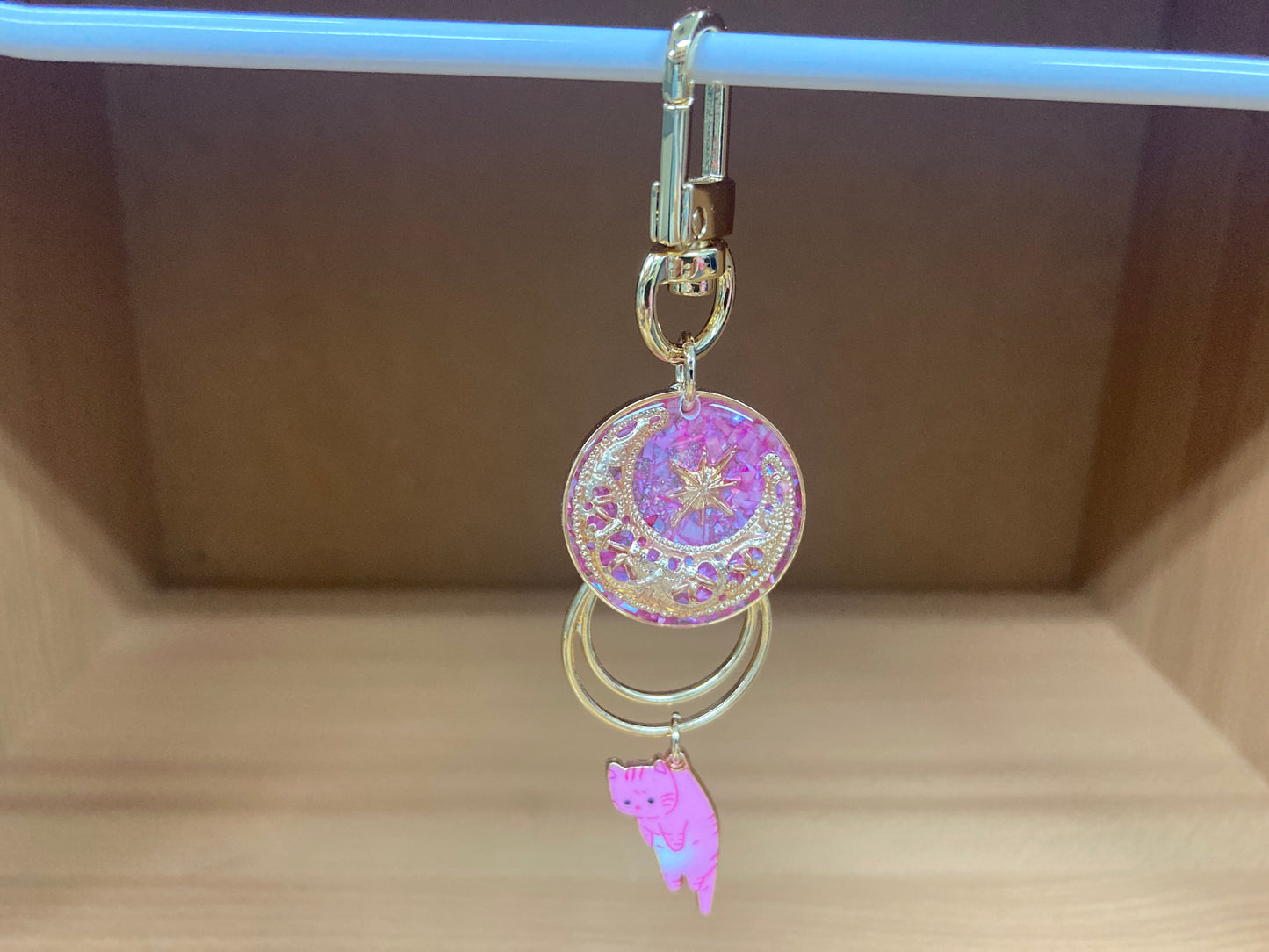 Tiny Treasures Seoul - Pink Cat Glitter Moon Bag Charm 8