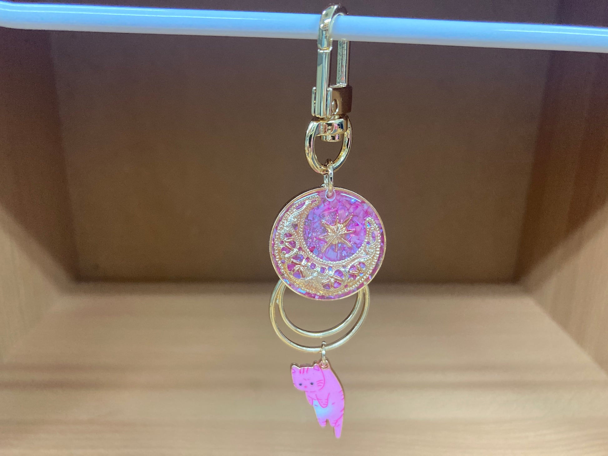 Tiny Treasures Seoul - Pink Cat Glitter Moon Bag Charm 8