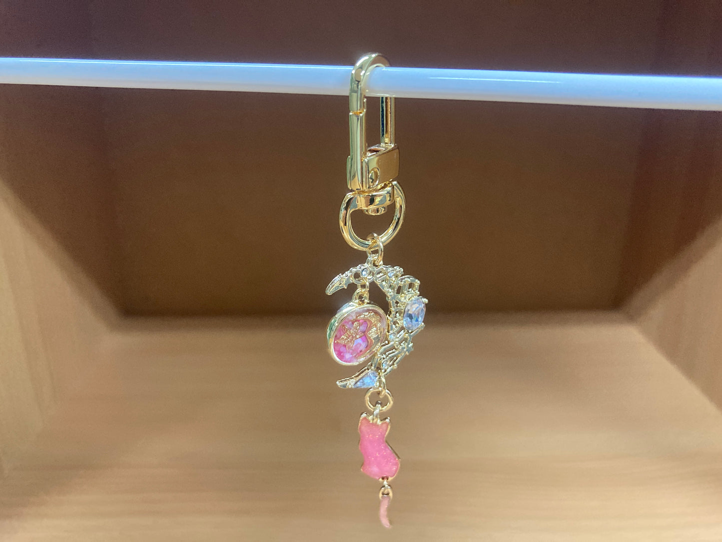 Tiny Treasures Seoul - Pink Cat Moon Bag Charm Front View 11