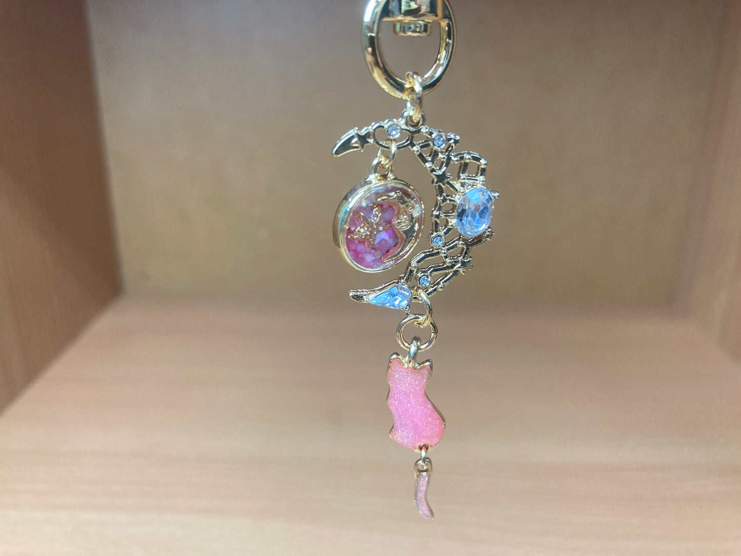 Tiny Treasures Seoul - Pink Cat Moon Bag Charm Front View 7