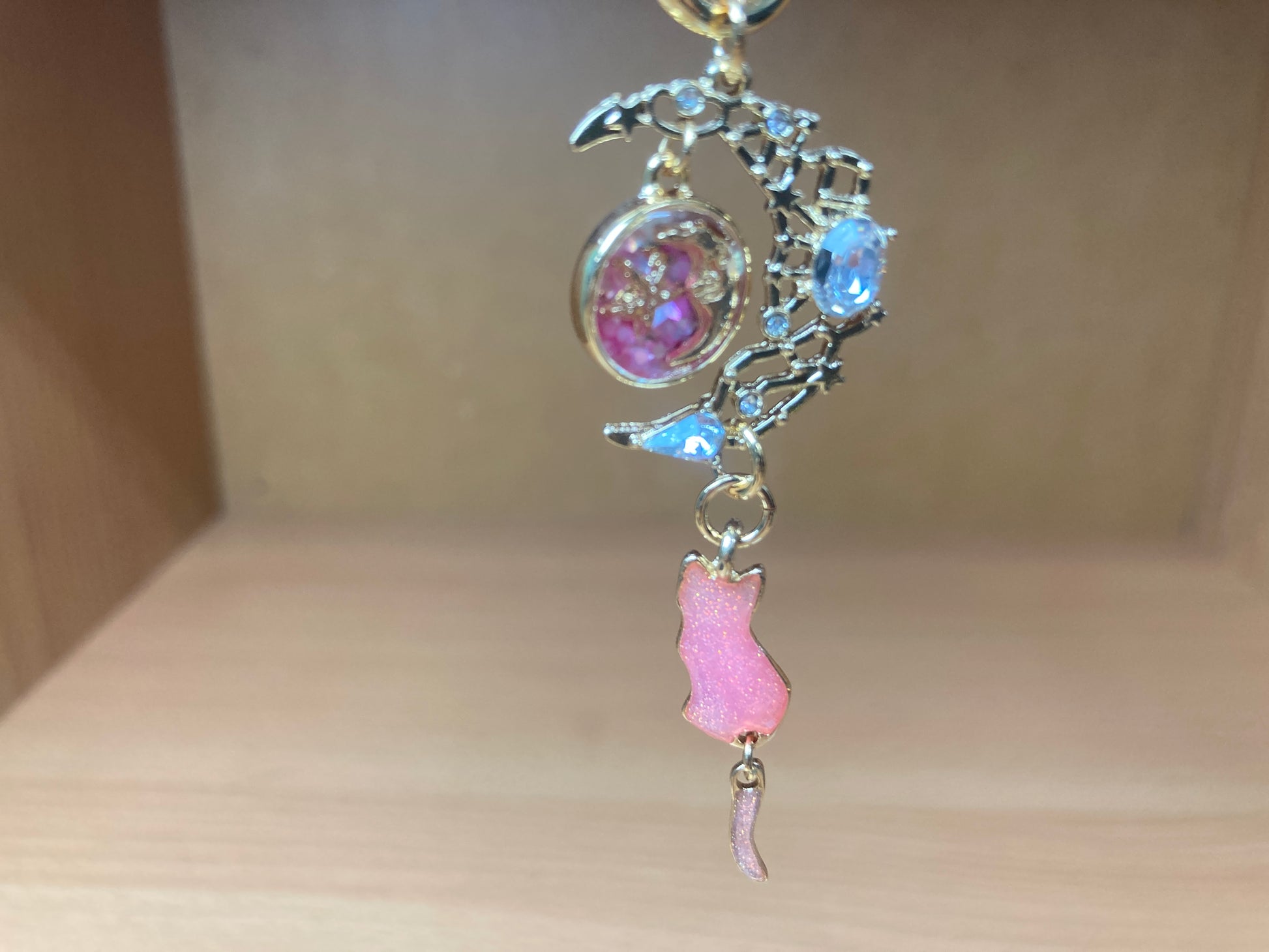 Tiny Treasures Seoul - Pink Cat Moon Bag Charm Front View 9