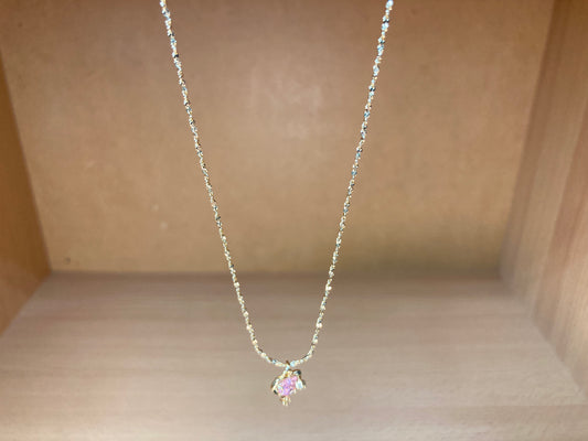 Tiny Treasures Seoul - Pink Cubic Zirconia Heart Necklace (Gold)