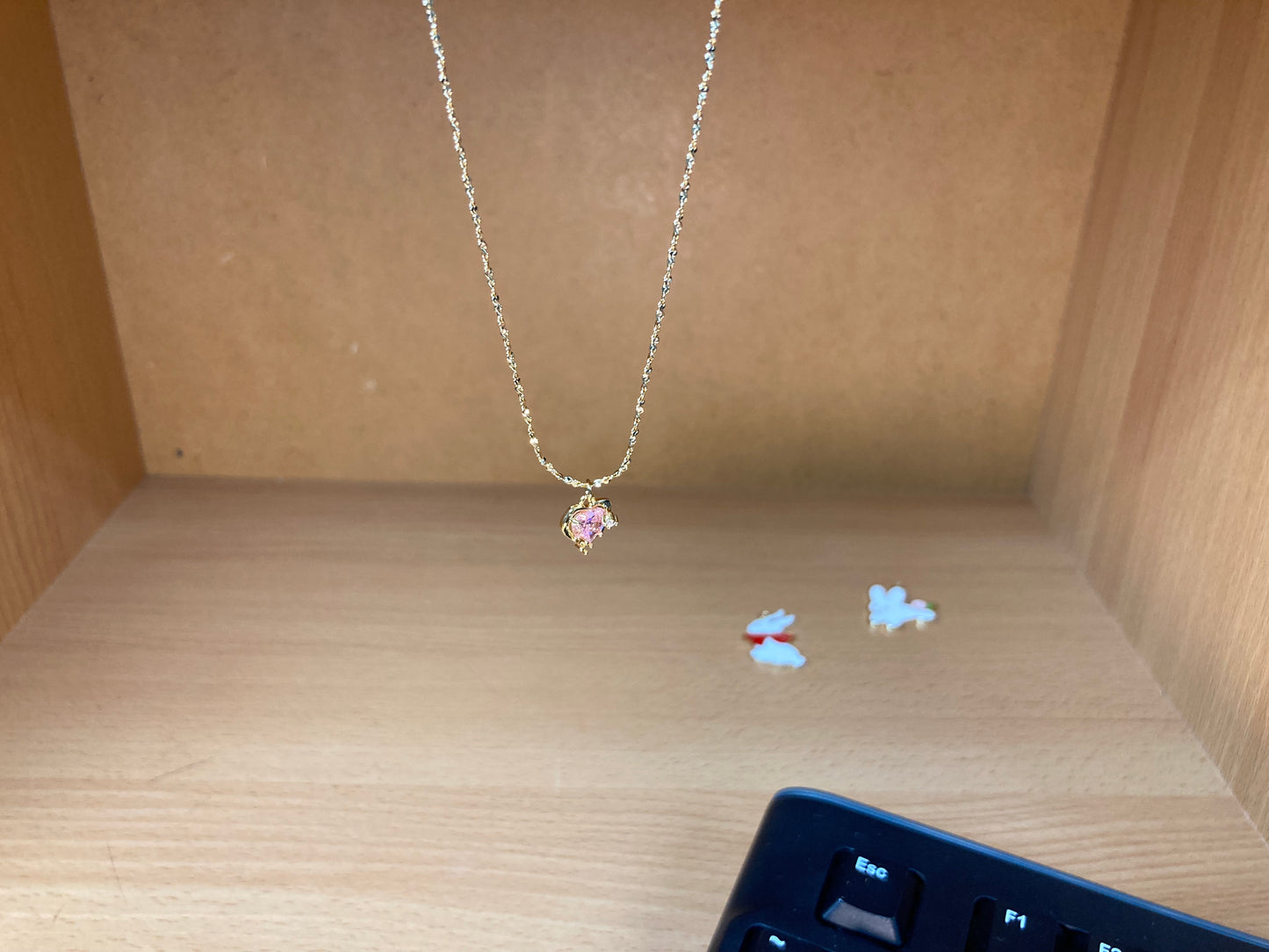 Tiny Treasures Seoul - Pink Cubic Zirconia Heart Necklace (Gold) Front View